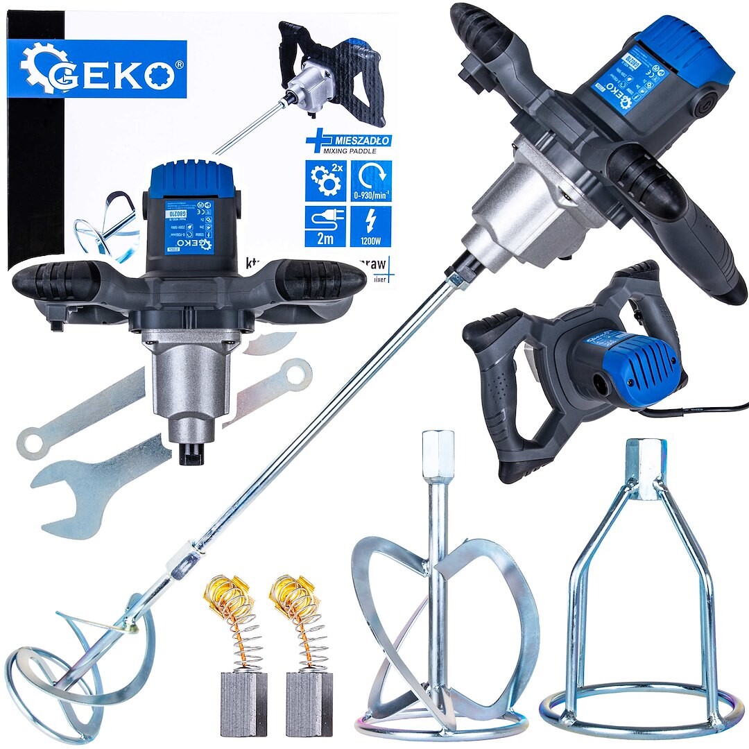 GEKO 1200W elektrická míchačka na barvy a maltu s přídavnou míchací lopatkou