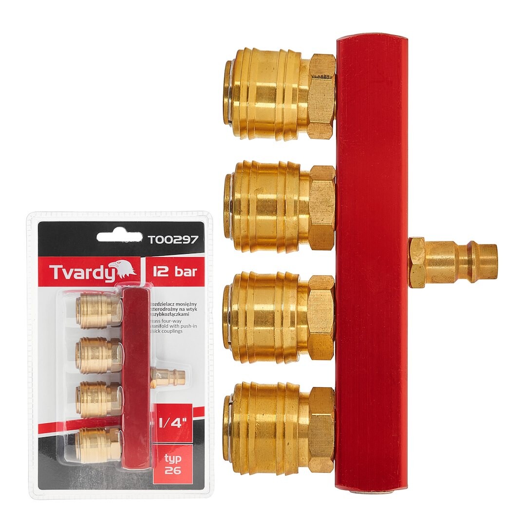 GEKO Mosazný vzduchový samčí konektor, 4cestný rozbočovač 1/4