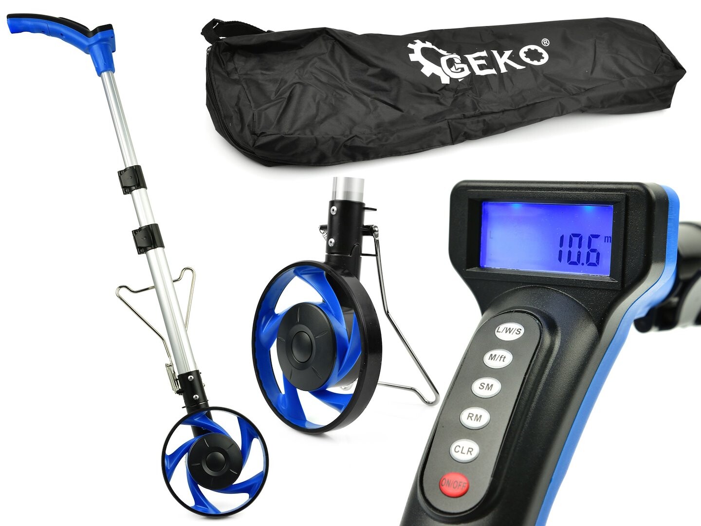 GEKO LCD digitální měřič vzdálenosti s měřicím kolečkem 0,1–10 000 m