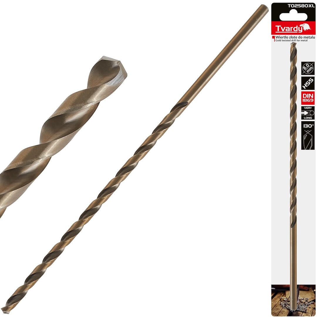 GEKO Dlouhý HSS DIN1869 8,0 x 305 mm zlatý kovový spirálový vrták