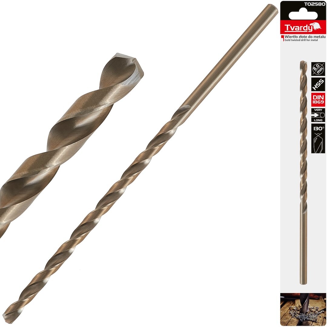 GEKO Dlouhý HSS DIN1869 8,0 x 240 mm zlatý kovový spirálový vrták