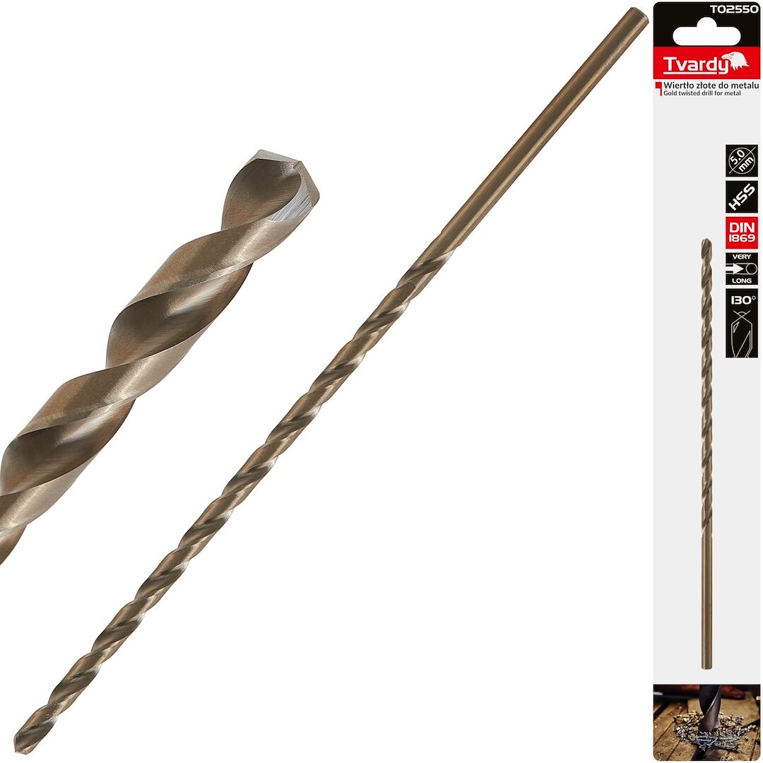 GEKO Dlouhý HSS DIN1869 5,0 x 195 mm zlatý kovový spirálový vrták