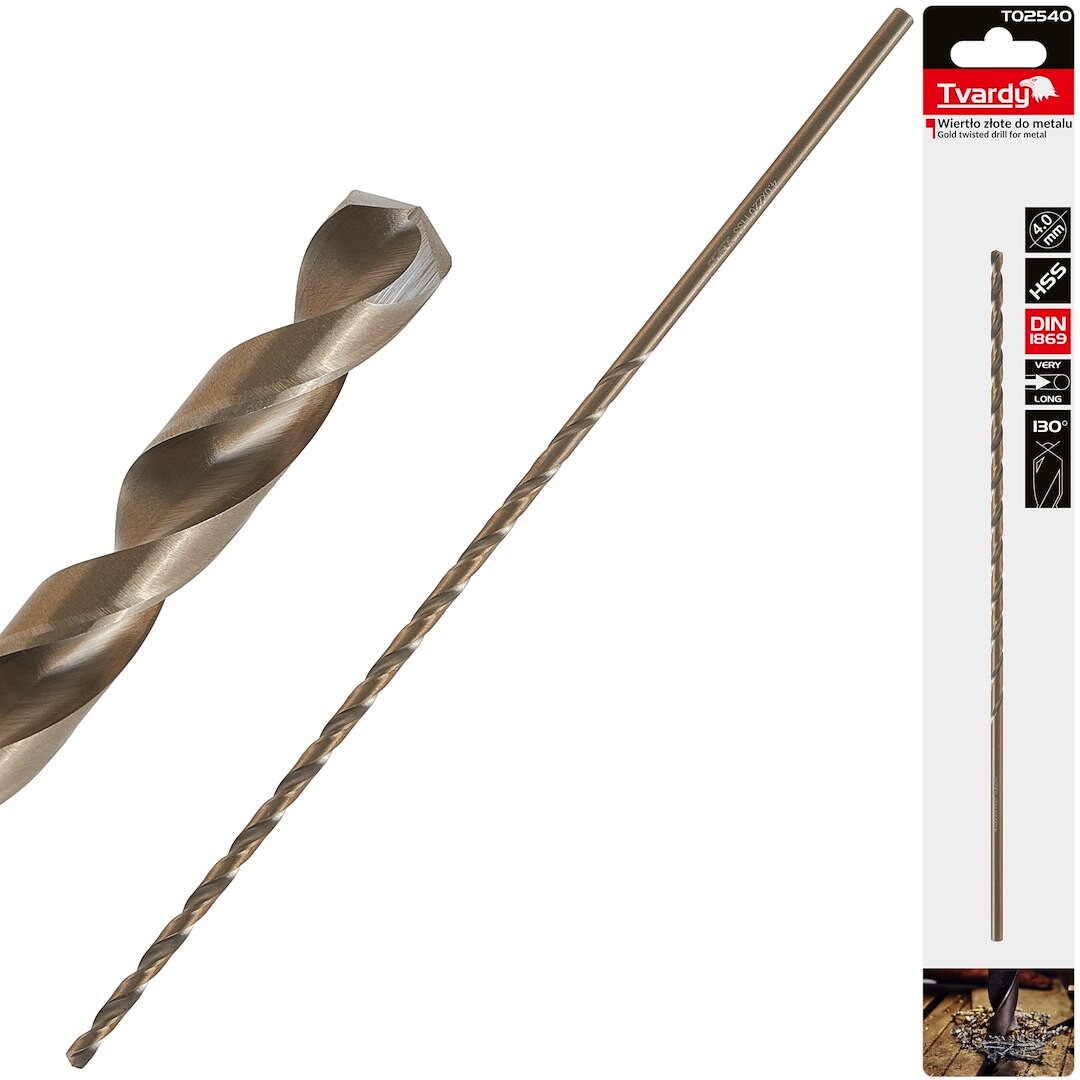 GEKO Dlouhý HSS DIN1869 4,0 x 220 mm zlatý kovový spirálový vrták