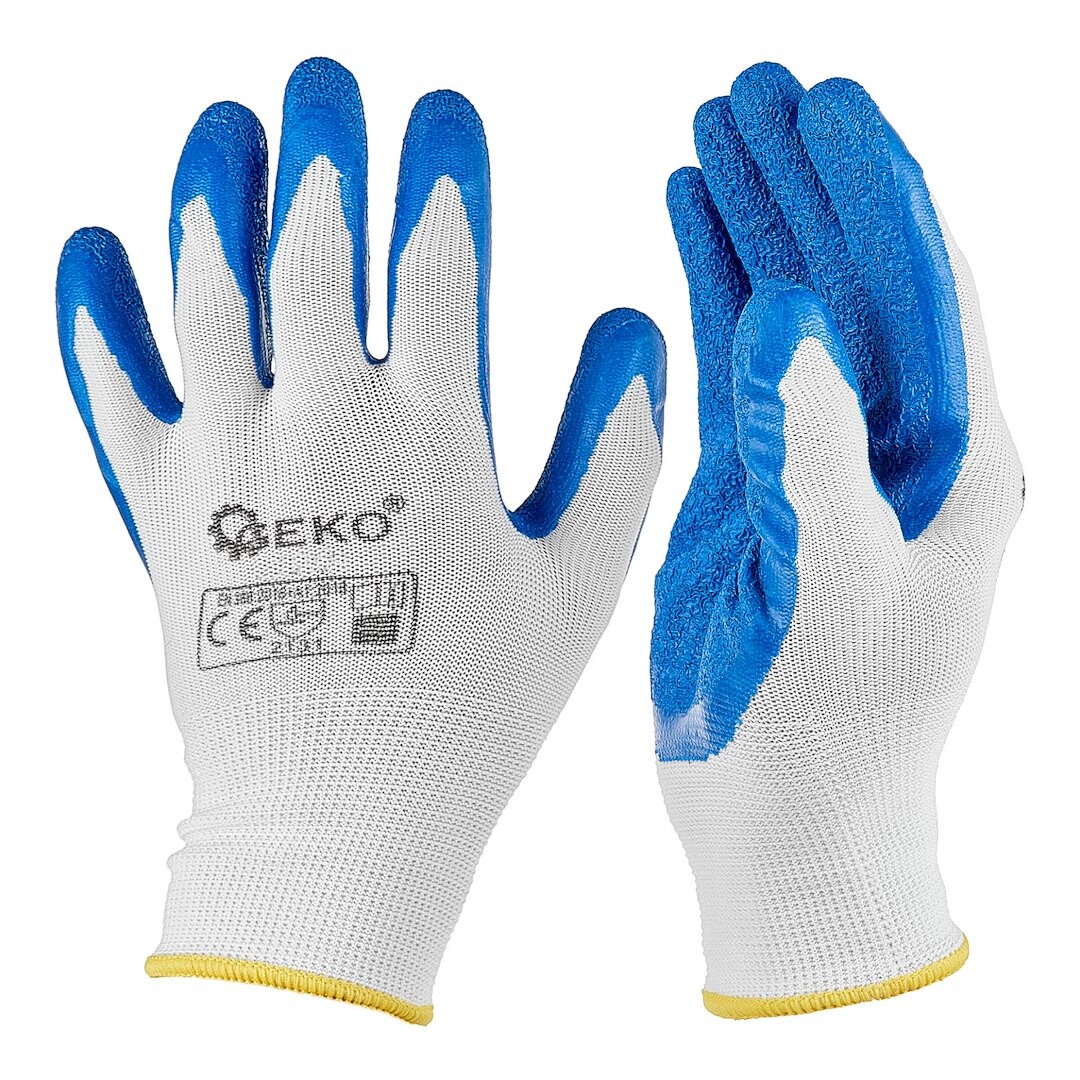 GEKO Polyesterové ochranné pracovní rukavice s. 8 /latex bílé a modré/