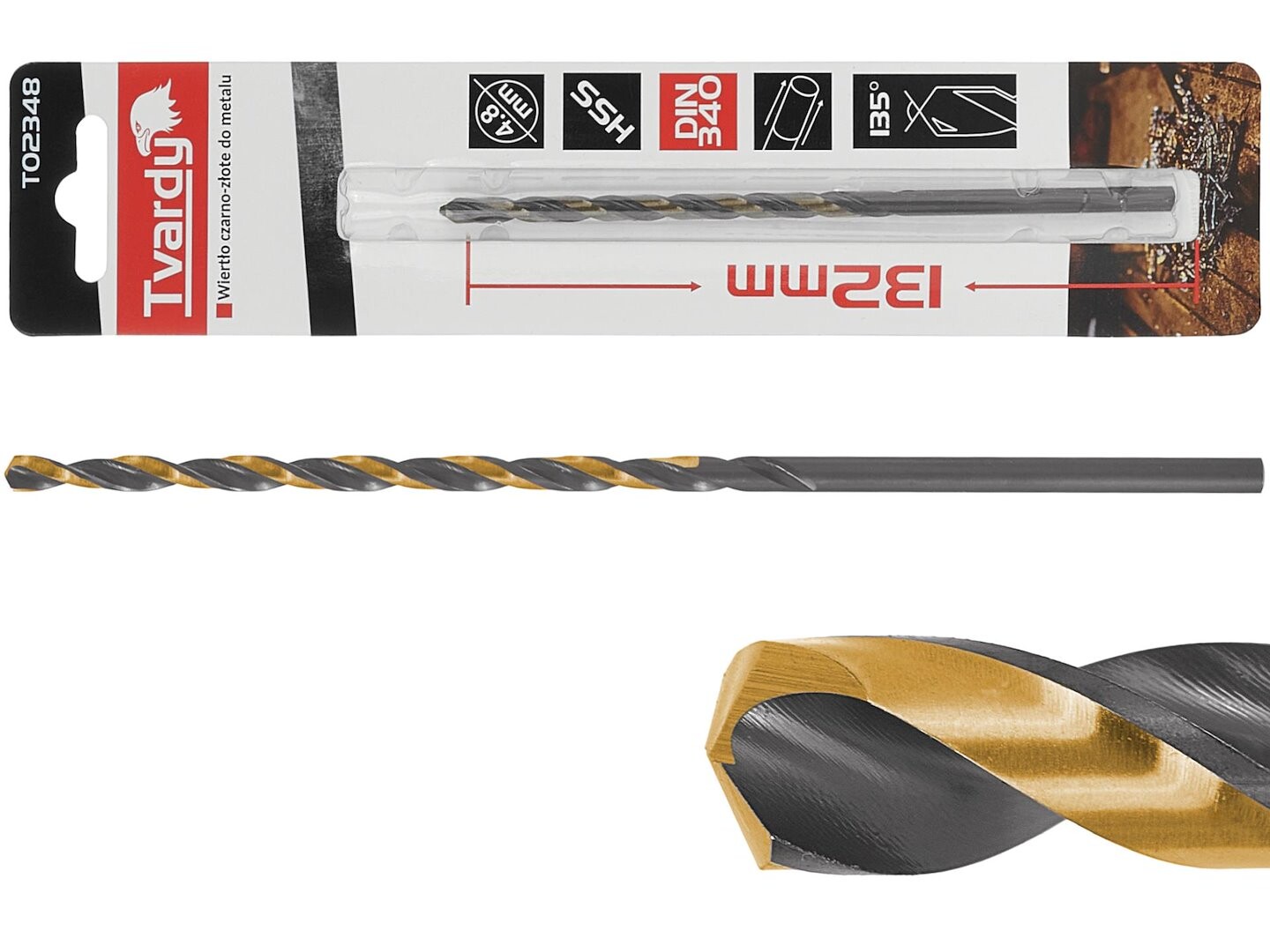 GEKO Dlouhý HSS M2 4,8 mm černý a zlatý kovový spirálový vrták