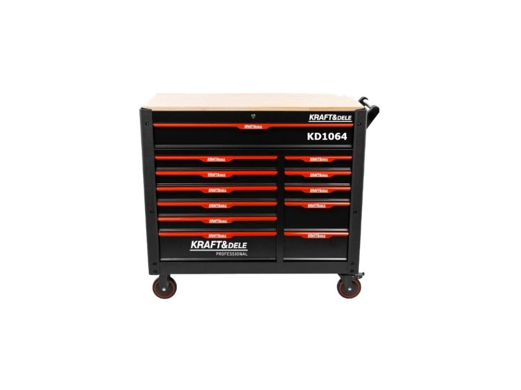 Dílenský vozík, 12 zásuvek, dřevěná deska - KRAFT&DELE