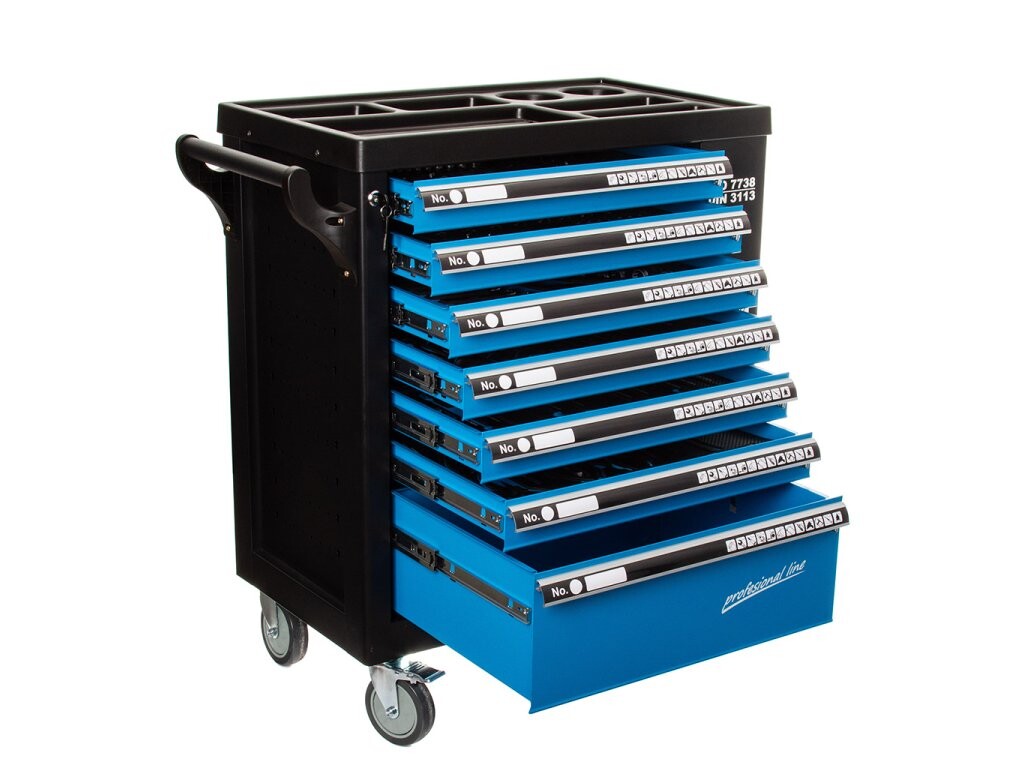 Dílenský vozík, 7 zásuvek, sada nářadí 258 ks - MAR-POL