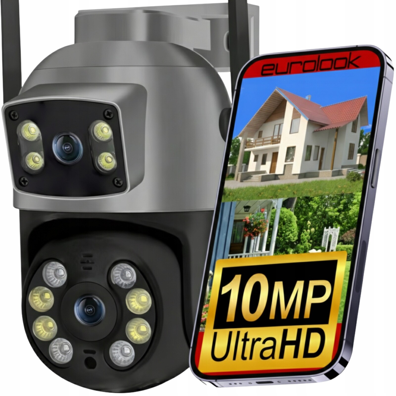 Otočná Venkovní Wifi Kamera Dvojitá Ip 10MPX Uhd Aplikace 4K Ultra Hd