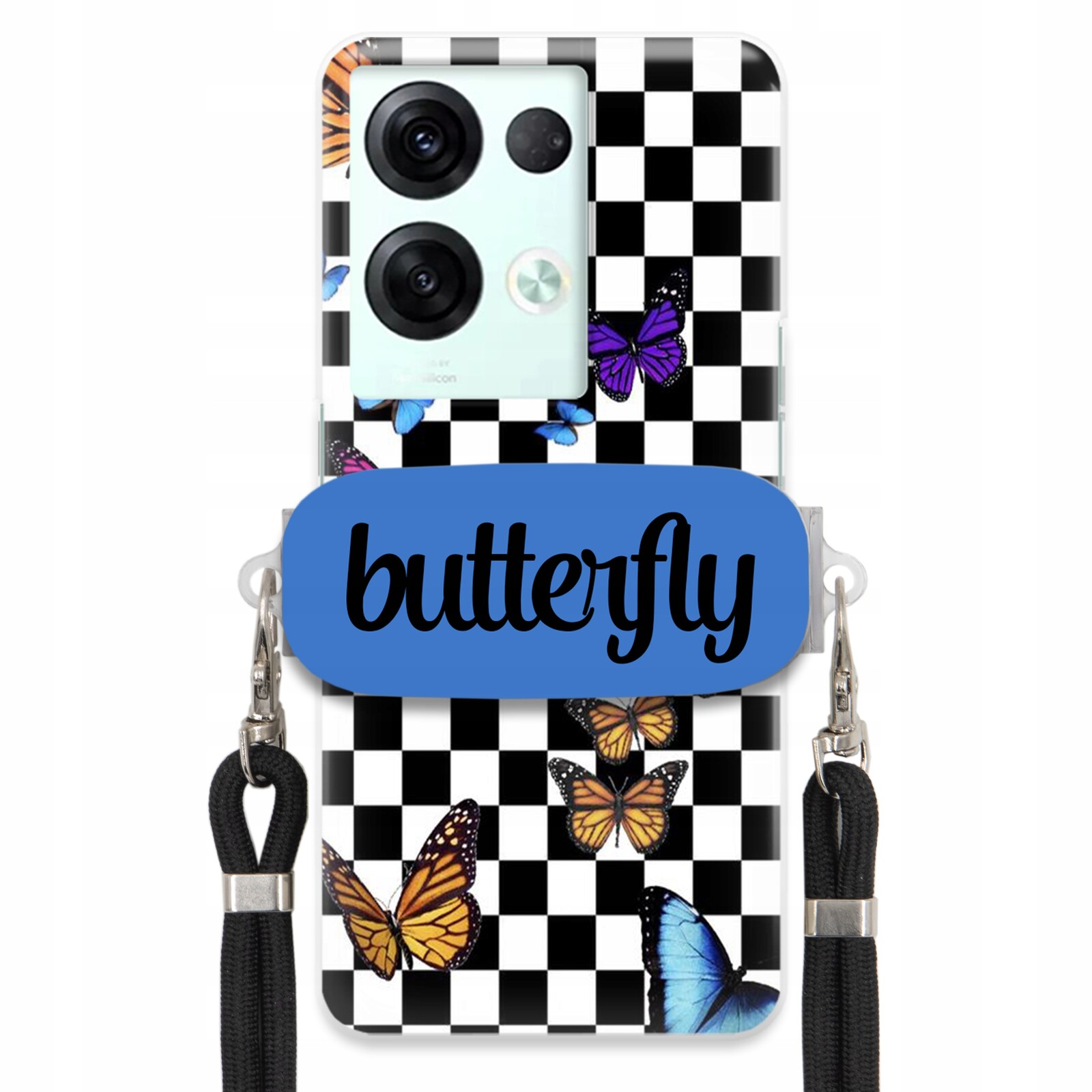 Pouzdro Pro Oppo Reno 8 5G Case Obdélníkový Úchyt Černé Vodítko Motýli