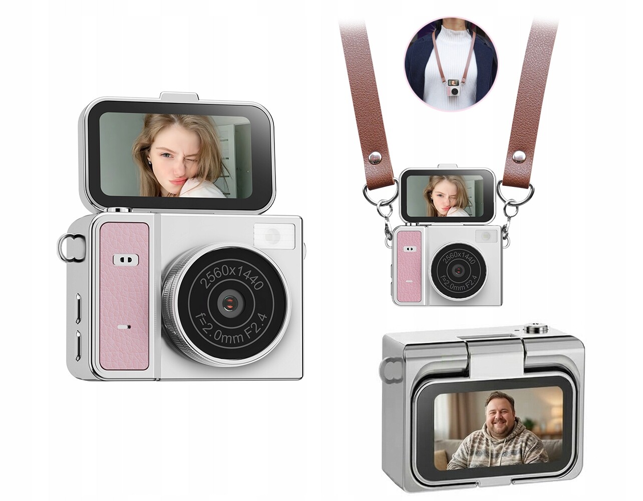 Xrec X7 Mini fotoaparát Retro kamera video 2K přívěsek přívěsek otočný displej