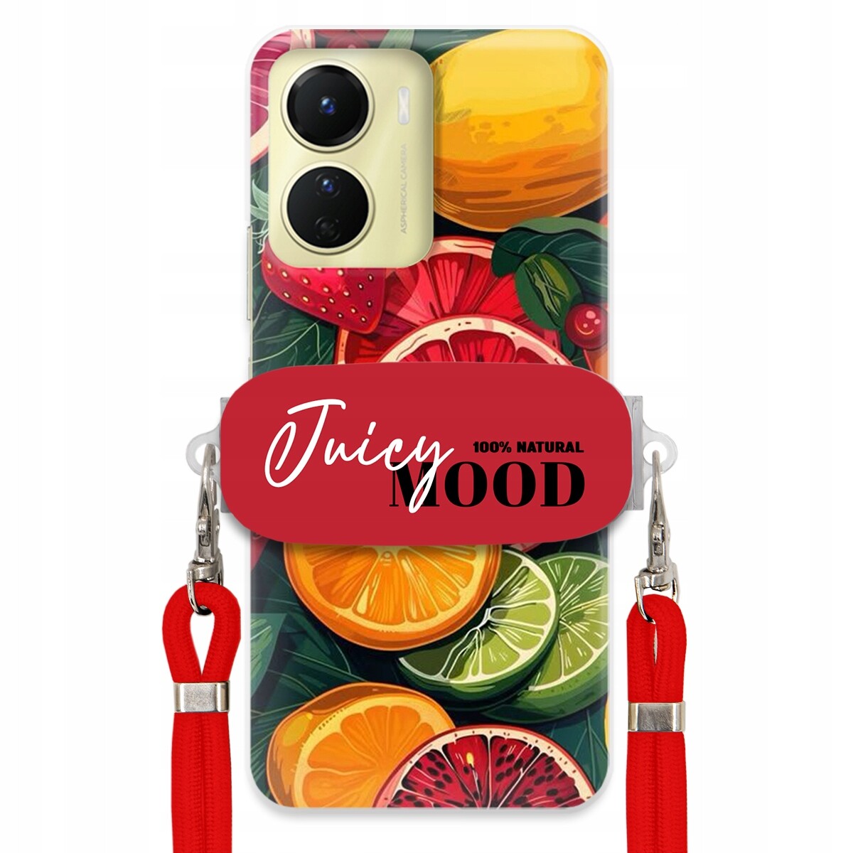 pouzdro na Vivo Y16 4G Červené vodítko Crossbody+ Držák Módní Juice Mood Ovoce