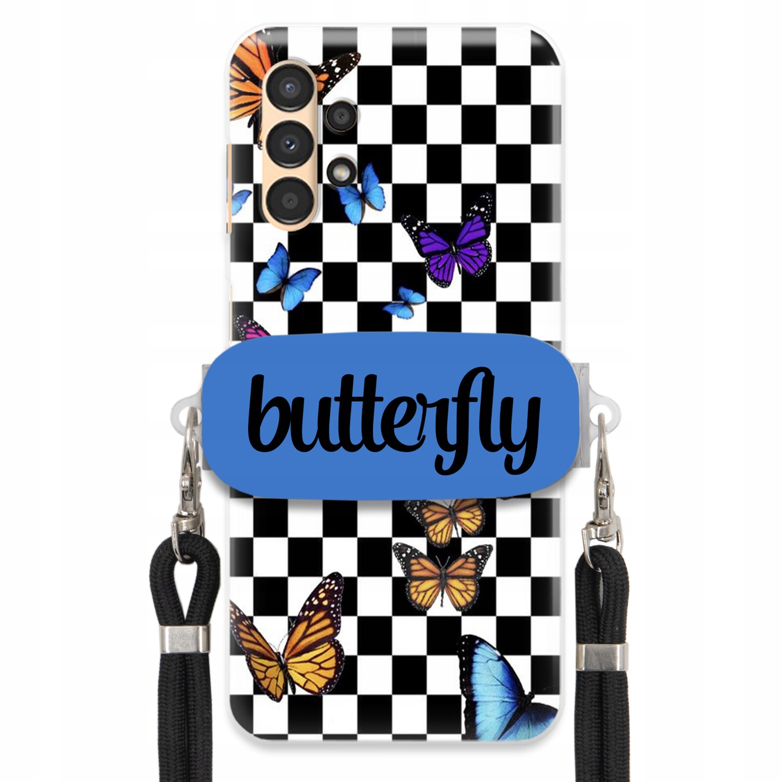 Pouzdro Pro Samsung A13 4G Case Obdélníkový Úchyt Černé Vodítko Butterfly Motýli