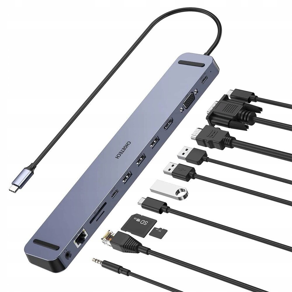 Choetech dokovací stanice Usb hub Typ C 11v1 100W Pd šedá (HUB-M20)