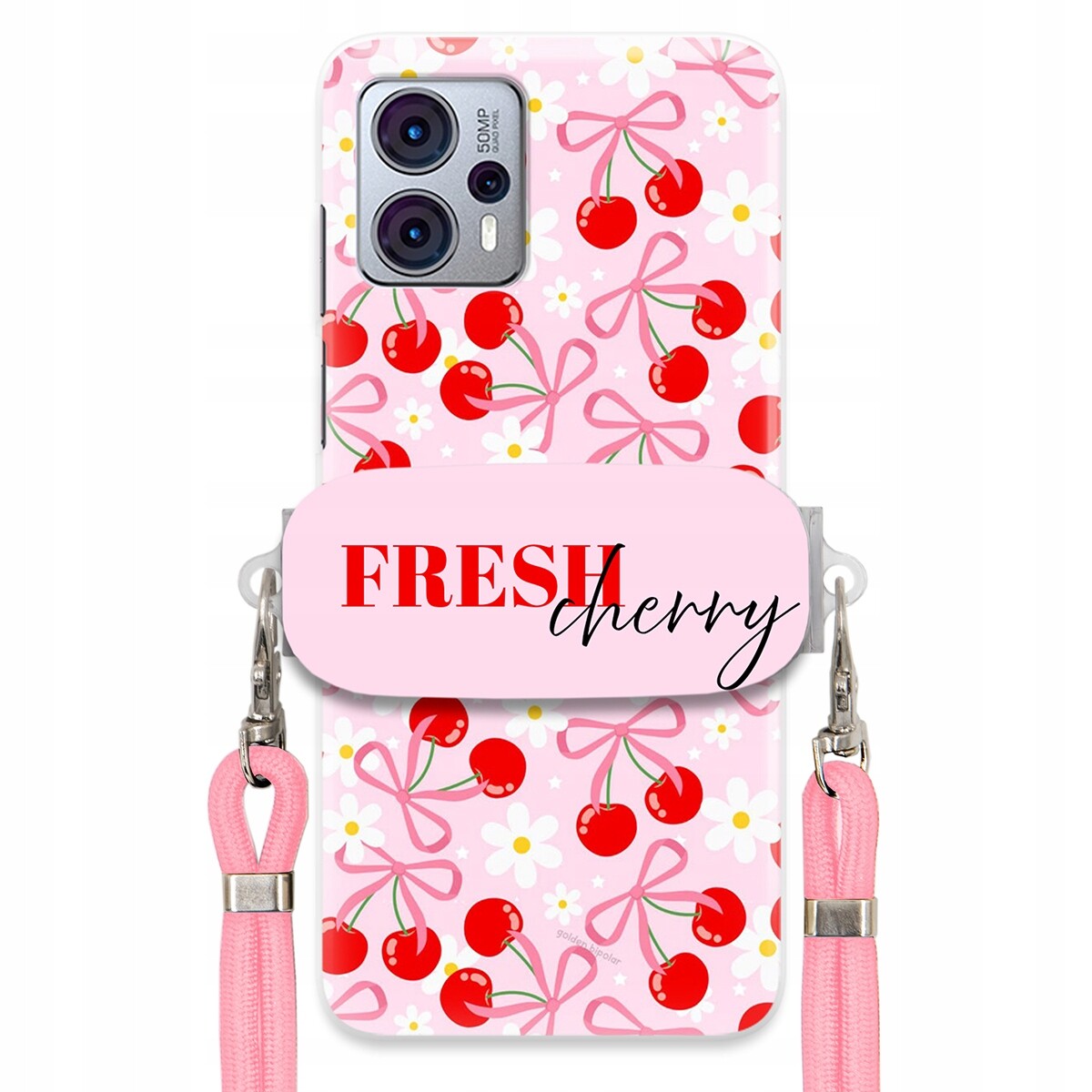 Pouzdro pro Motorola G23 Case Držák Šňůrky Růžová Fresh Cherry Kokardy