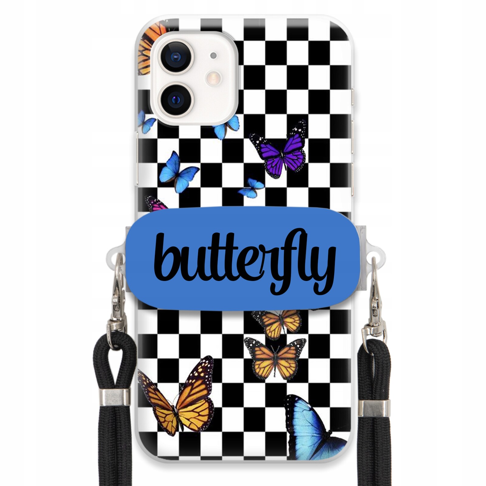 Pouzdro Pro Iphone 12 Case Obdélníkový Držák Černé Smyčky Butterfly Motýli