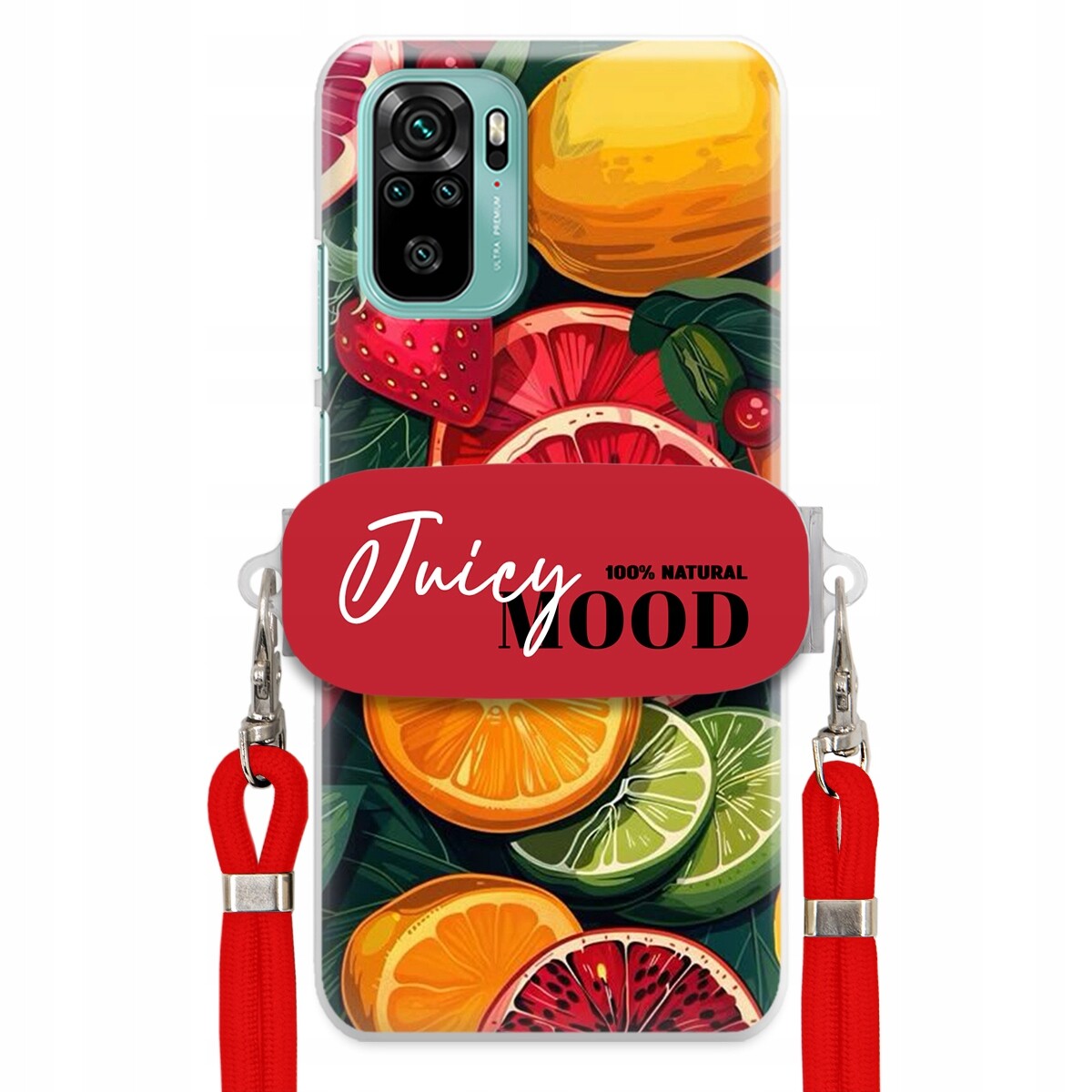 Pouzdro pro Xiaomi Redmi Note 10 Červené vodítko Držák Fruit Ovoce Juice Mood