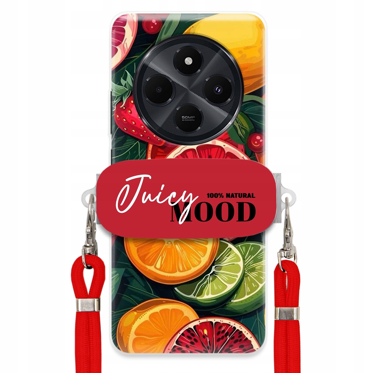 Pouzdro pro Xiaomi Redmi 14C 4G Červené vodítko Držák Fruit Ovoce Juice Mood