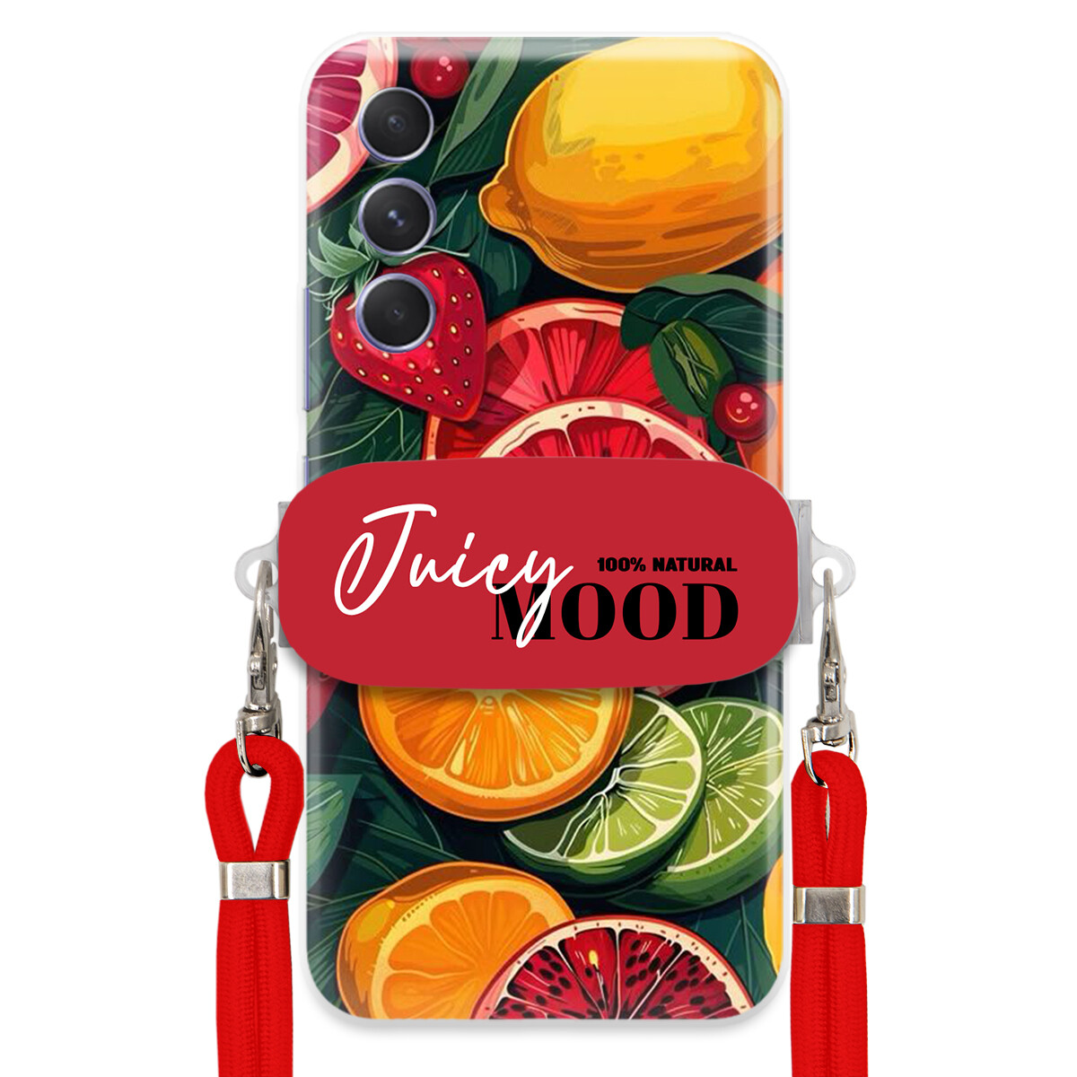 Pouzdro pro Samsung M54 5G Červené vodítko Crossbody+ Držák Juice Mood Ovoce