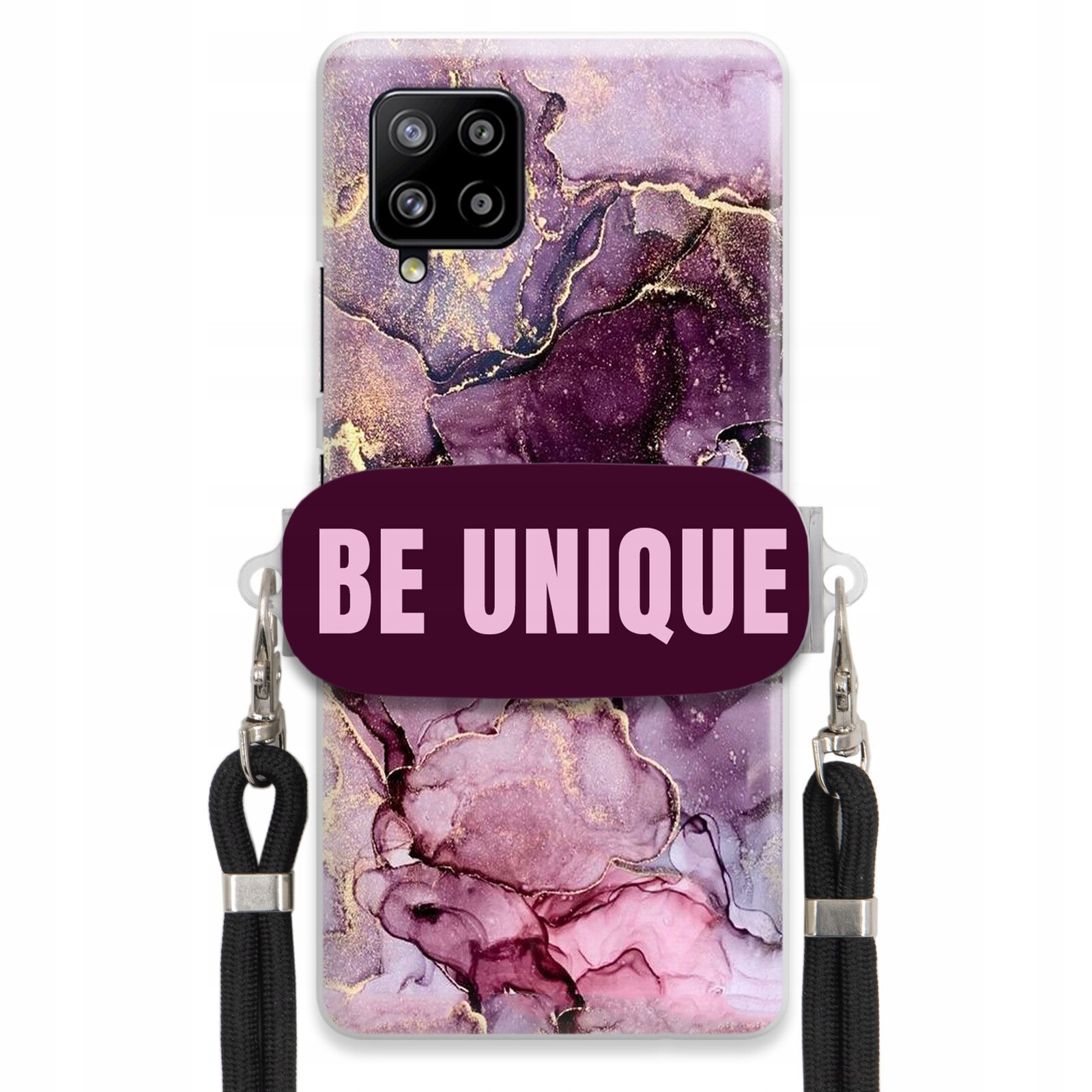Pouzdro pro Samsung A42 5G úchytka Šňůrka Černá Fialová Mramor Be Unique