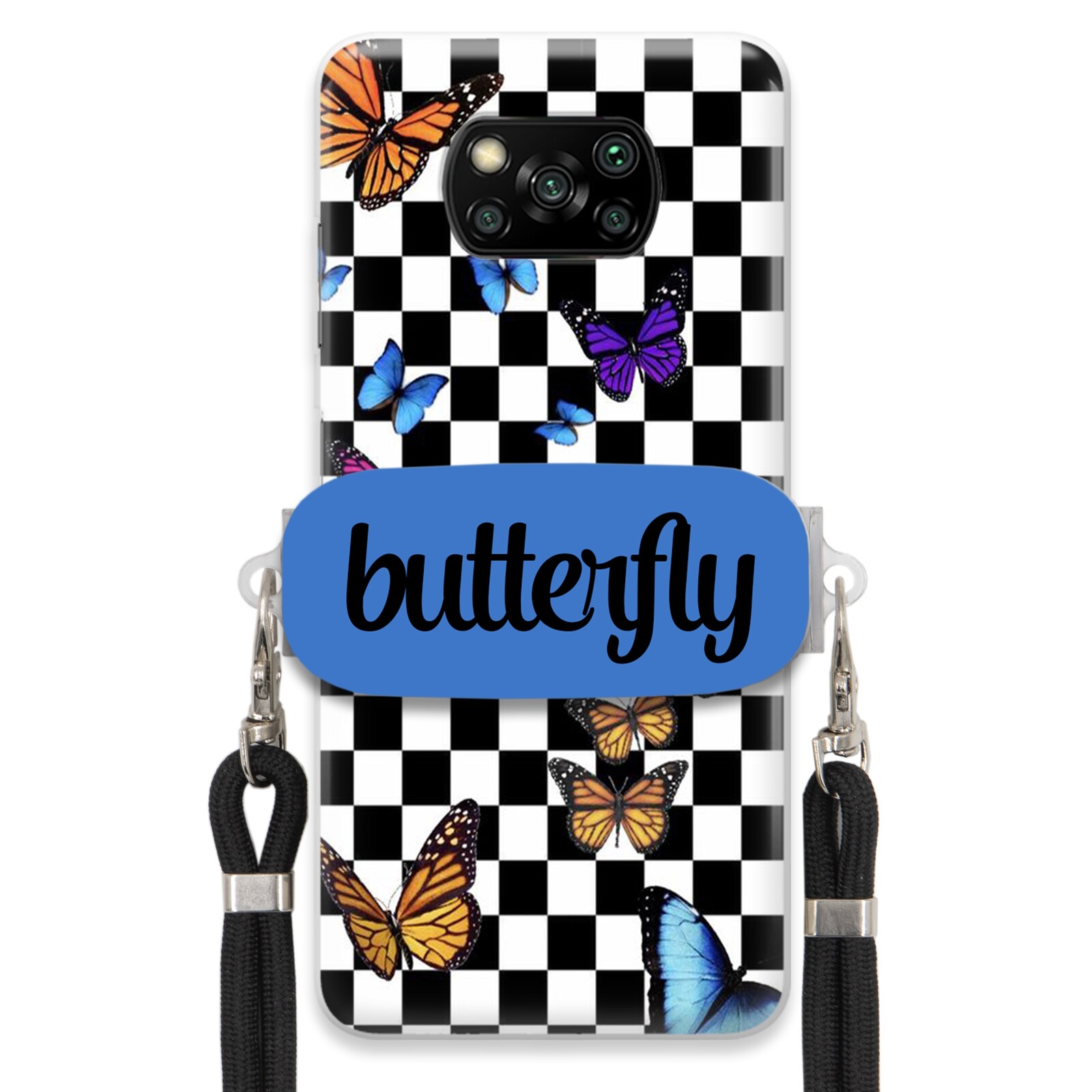 Pouzdro Pro Xiaomi Poco X3 Case Obdélníkový Držák Černé Vodítko Motýli