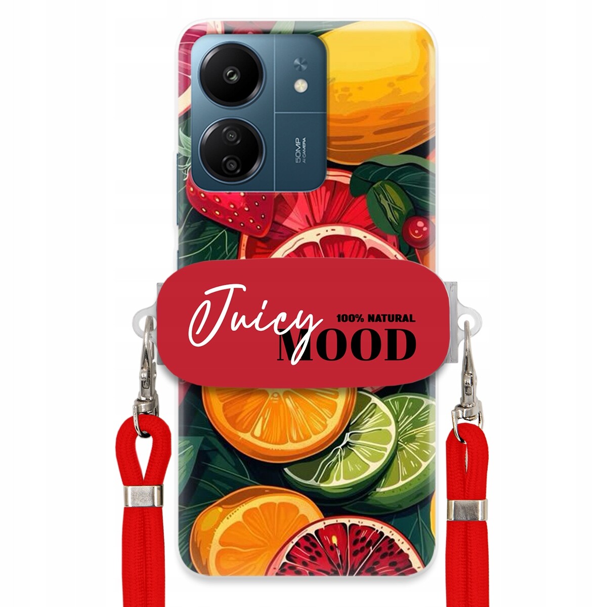 Pouzdro pro Xiaomi Redmi 13C 4G Červené vodítko Držák Fruit Ovoce Juice Mood