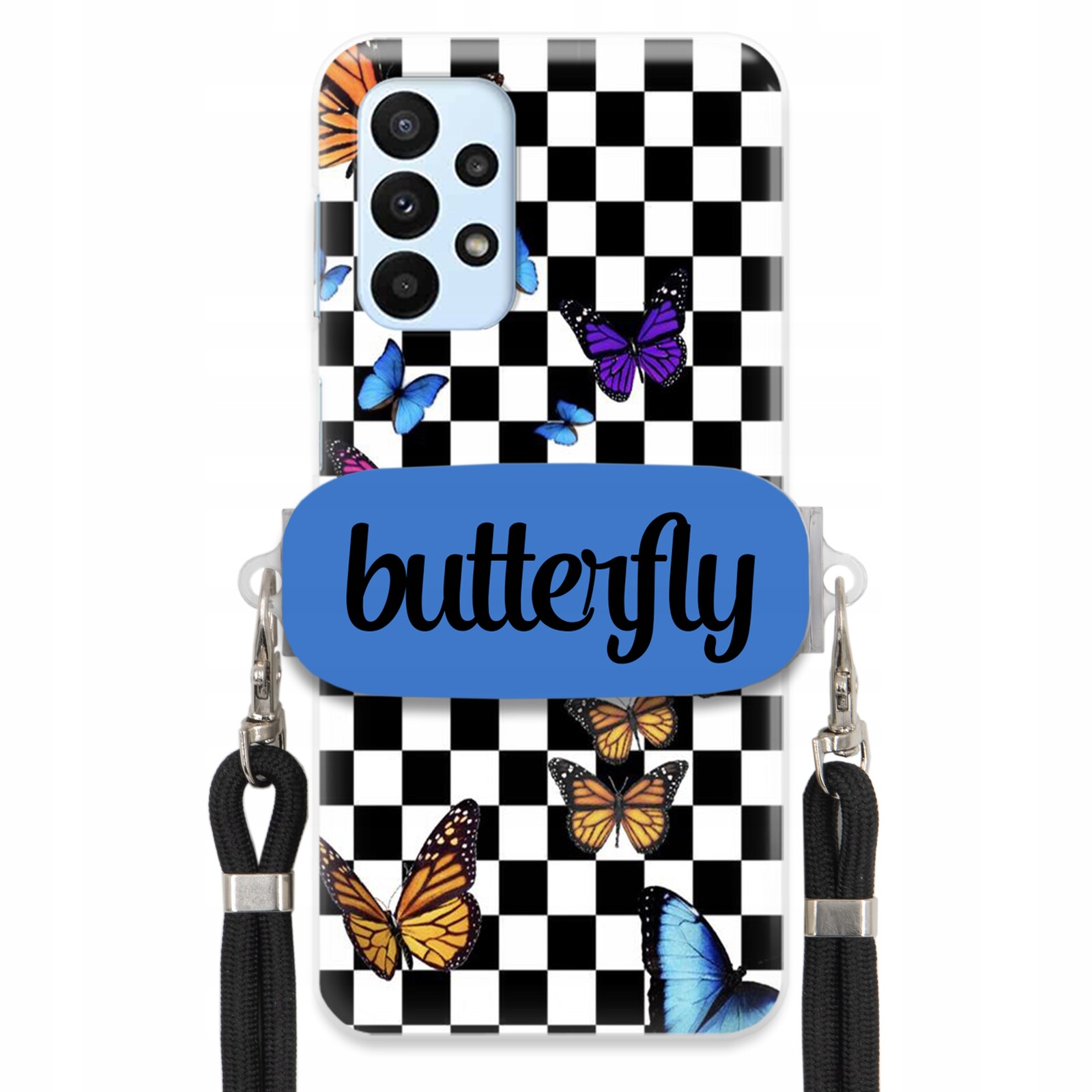 Pouzdro Pro Samsung A23 5G Case Obdélníkový Úchyt Černé Vodítko Butterfly Motýli