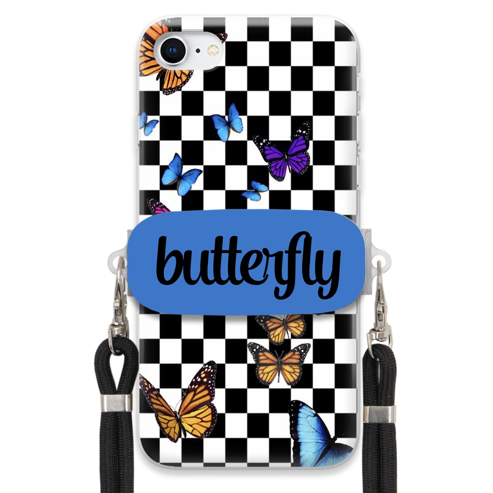 Pouzdro Pro Iphone SE3 Case Obdélníkový Držák Černé Smyčky Butterfly Motýli