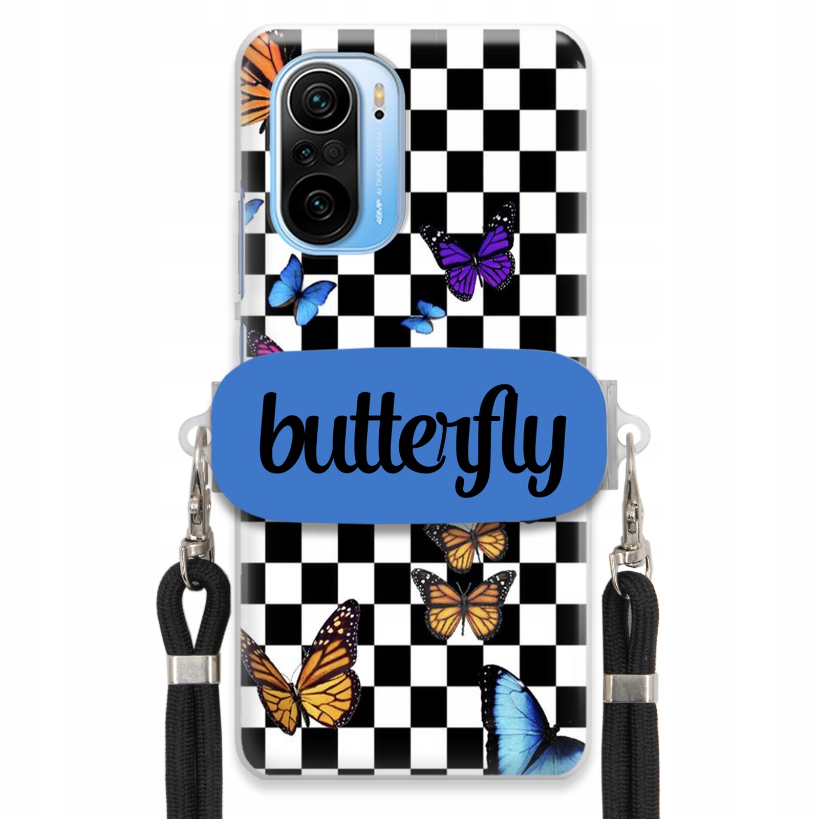 Pouzdro Pro Xiaomi Poco F3 Case Obdélníkový Držák Černé Vodítko Motýli