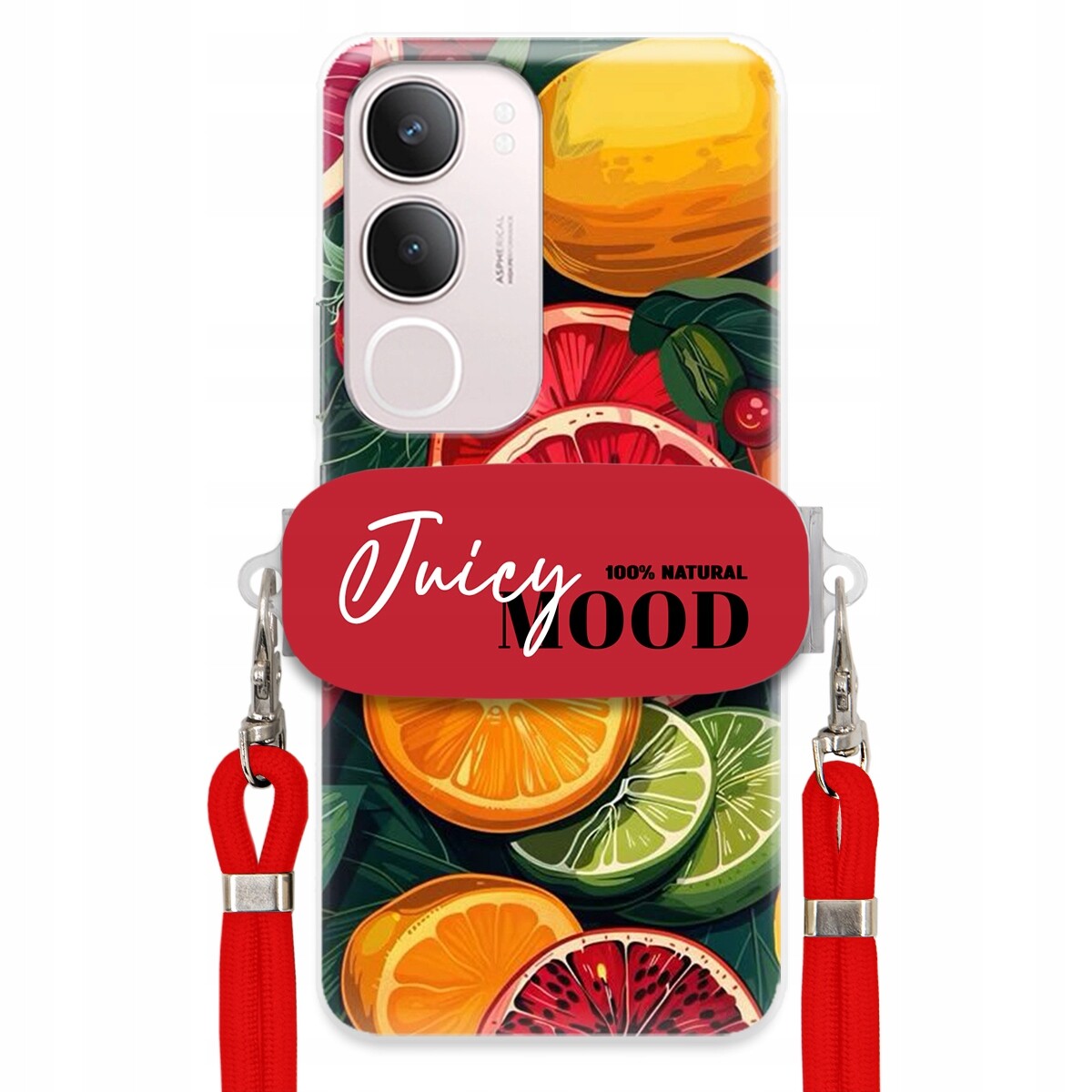 pouzdro na Vivo Y19S 4G Červené Crossbody vodítko Držák Juice Mood Ovoce