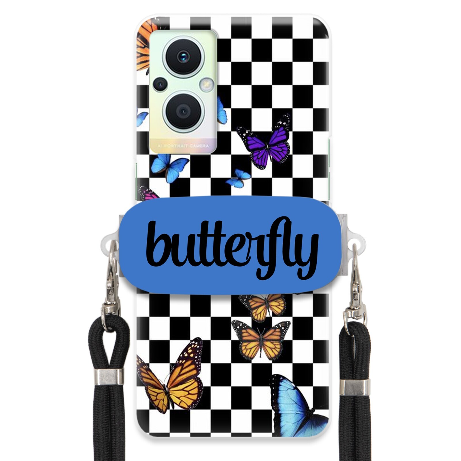 Pouzdro Pro Oppo Reno 8 Lite Case Obdélníkový Úchyt Vodítko Butterfly Motýli