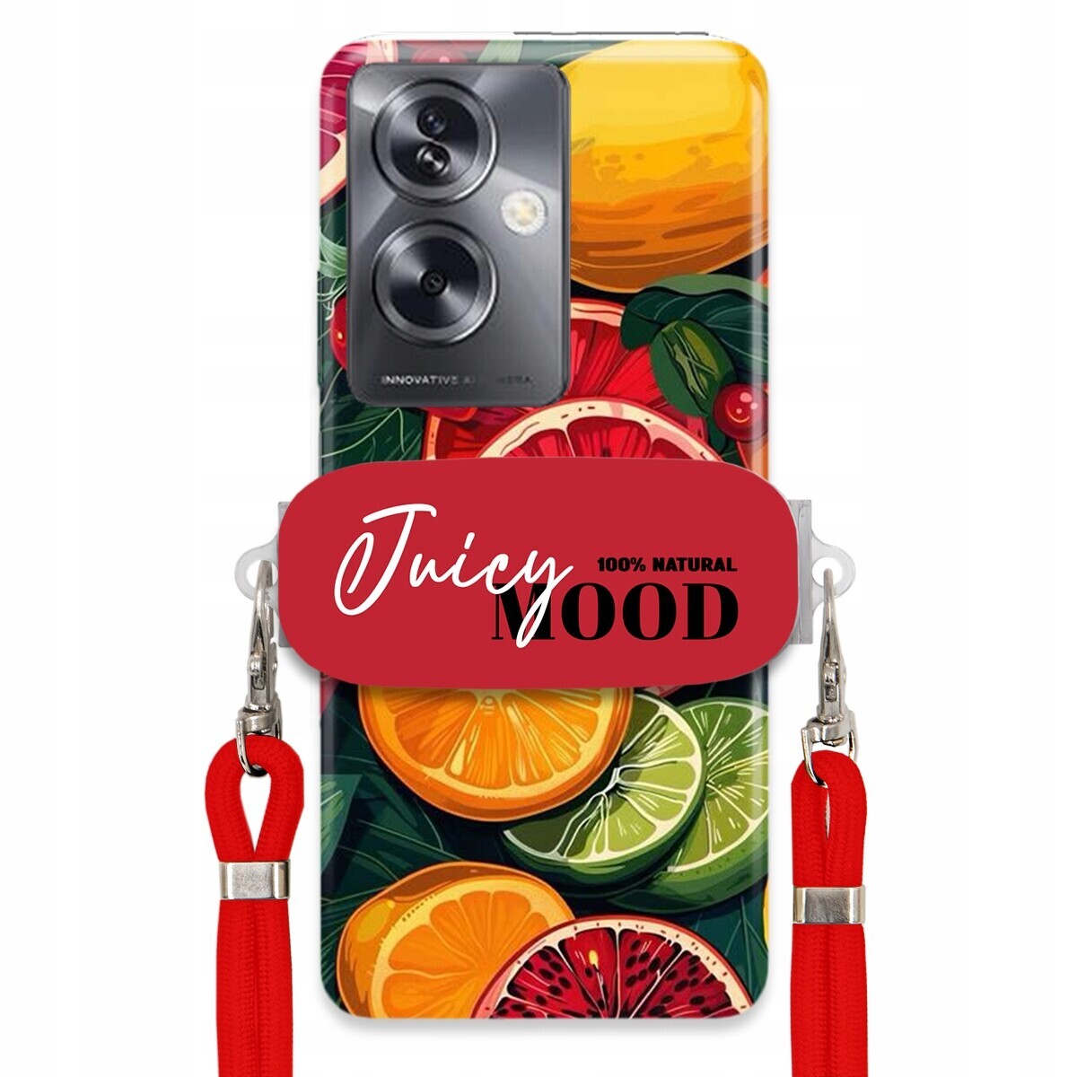 Pouzdro pro Oppo A79 5G Červené vodítko Crossbody+ Držák Módní Juice Mood Ovoce