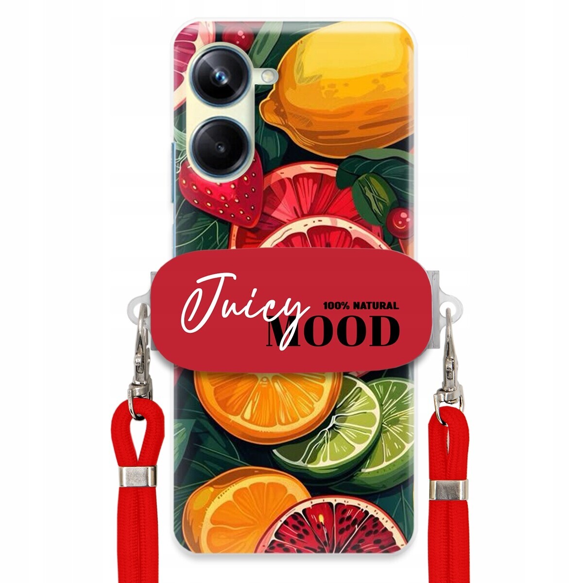 Pouzdro pro Realme 10 Pro 5G Červené vodítko Crossbody+ Držák Juice Mood Ovoce