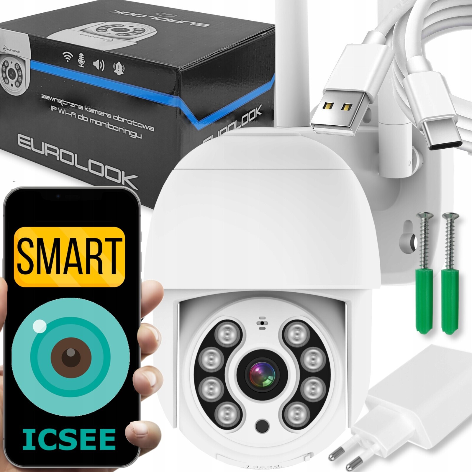 Venkovní Otočná Kamera Wifi Ip Fullhd 4X Zoom 2MPx Alarm 1080p Smart Sd