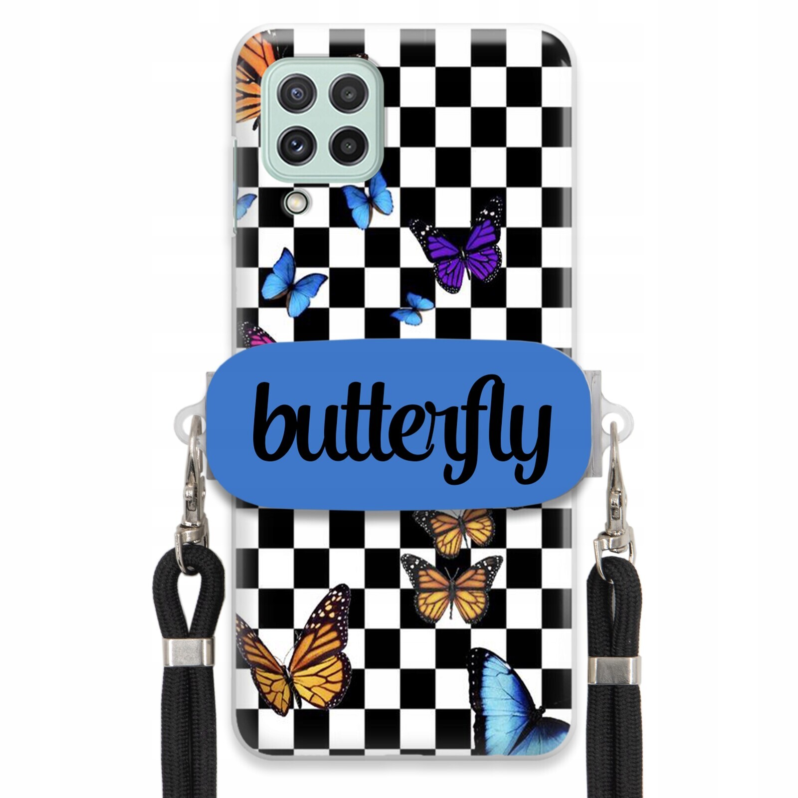 Pouzdro Pro Samsung A22 5G Case Obdélníkový Úchyt Černé Vodítko Butterfly Motýli