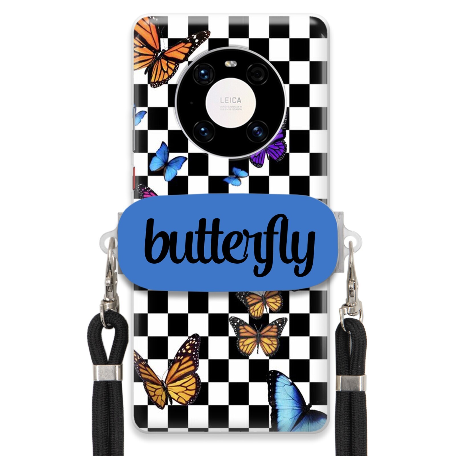 Pouzdro Pro Huawei Mate 40 Case Obdélníkový Držák Black Vodítko Butterfly Motýli