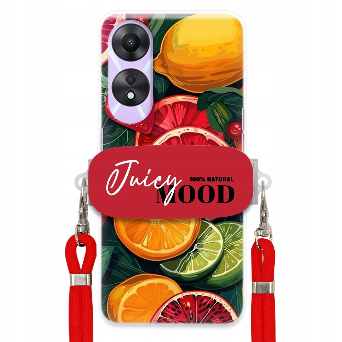 Pouzdro pro Oppo A78 5G Červené vodítko Crossbody+ Držák Módní Juice Mood Ovoce