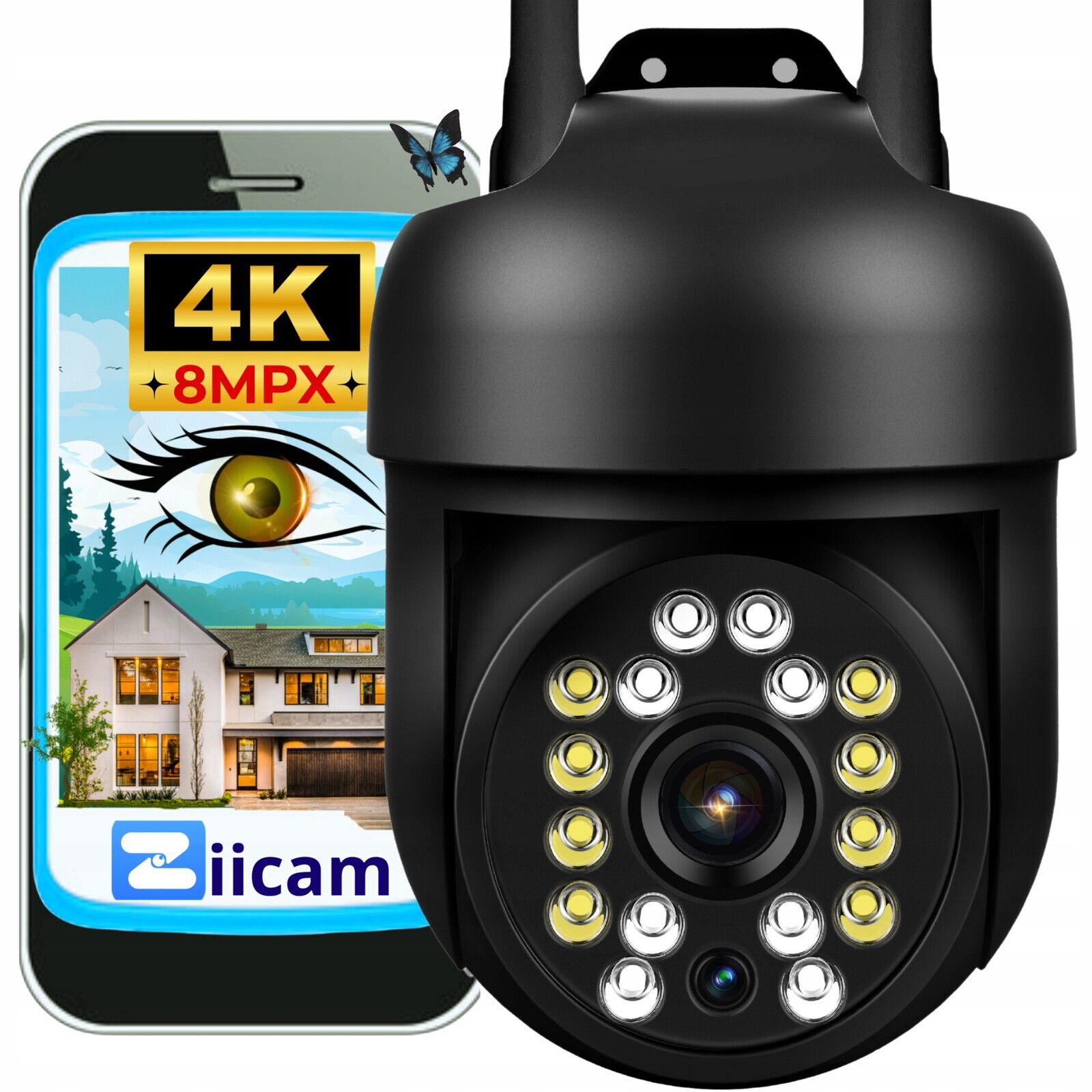 Venkovní otočná kamera 8MPx Ip Wi-Fi Ultra Hd Funkce Ai Audio Černá