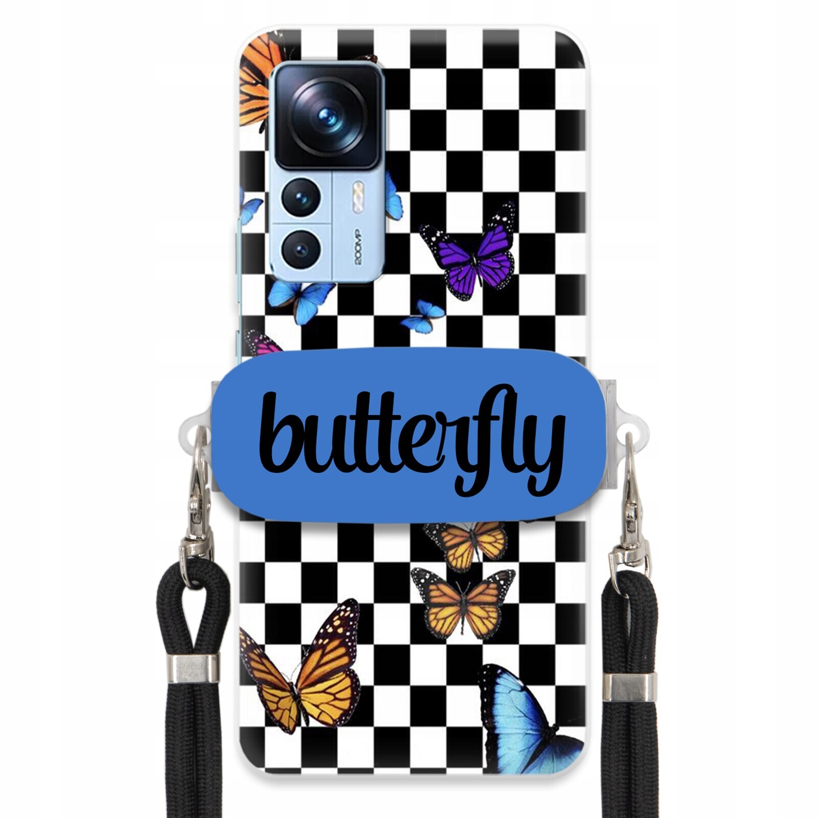 Pouzdro Pro Xiaomi 12T Case Obdélníkový Úchyt Černé Vodítko Butterfly Motýli