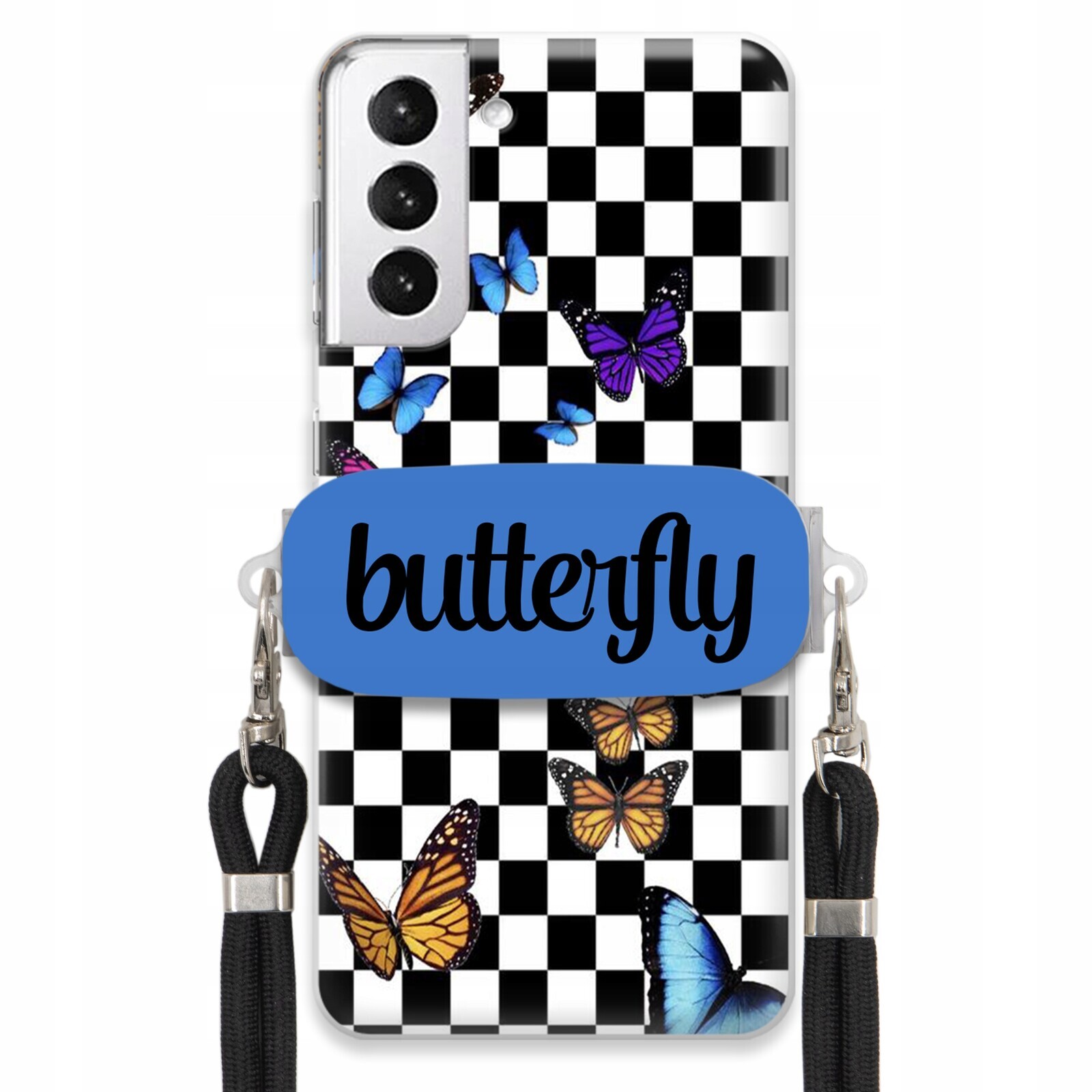 Pouzdro Pro Samsung S21 Plus Case Obdélníkový Úchyt Vodítko Butterfly Motýli