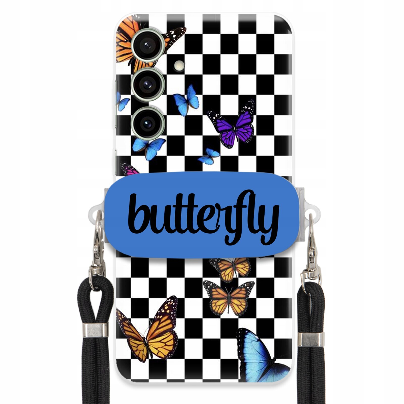 Pouzdro Pro Samsung S24 Fe Case Obdélníkový Úchyt Černé Vodítko Butterfly Motýli