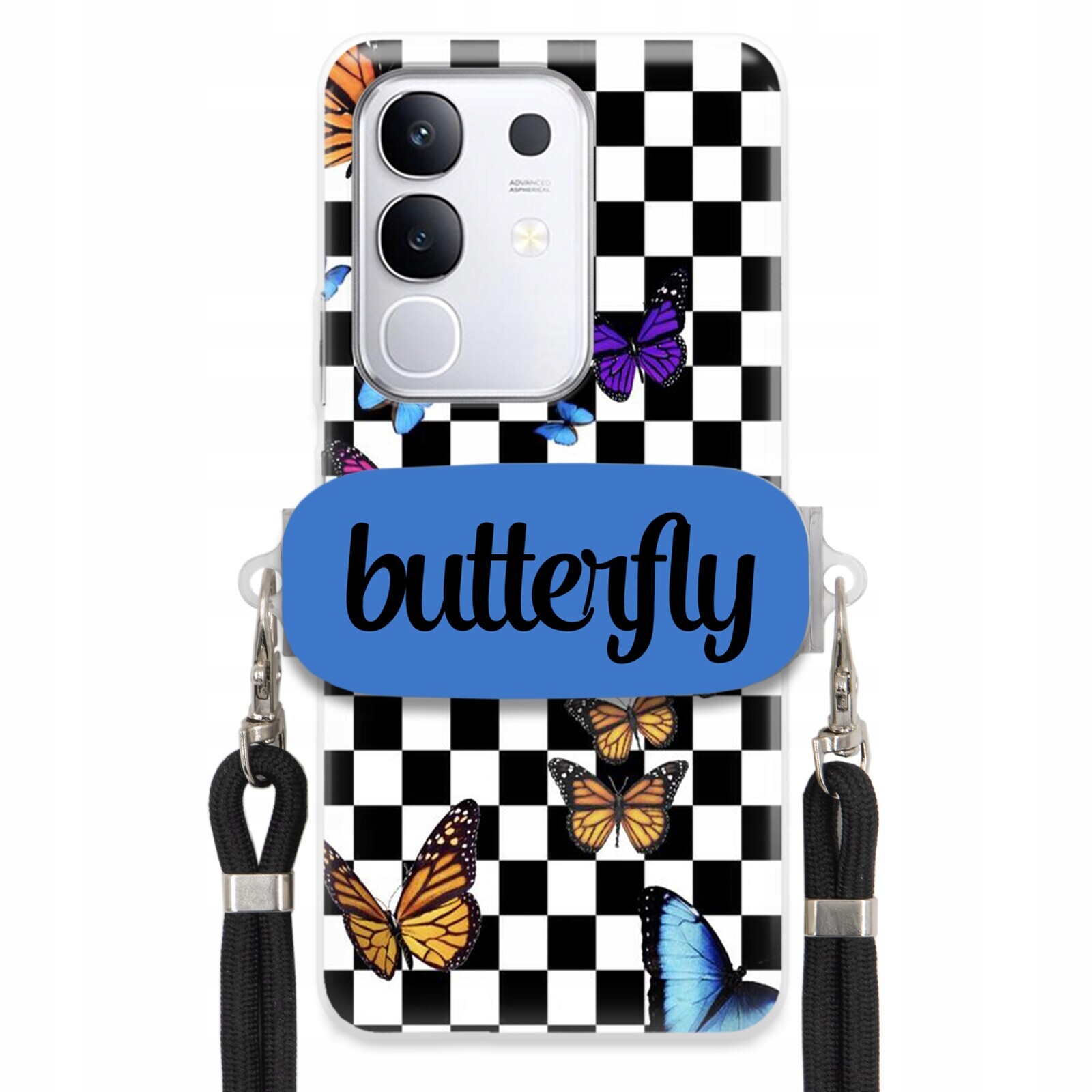 pouzdro na Vivo Y29 4G Case Obdélníkový Držák Černé Vodítko Motýli