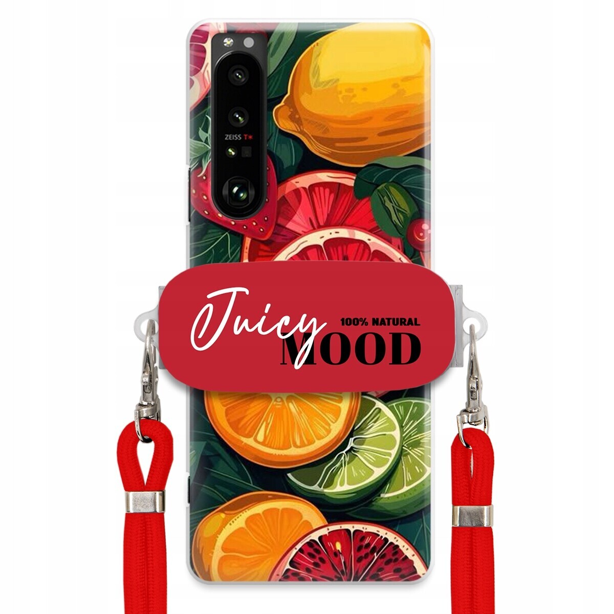 Pouzdro pro Sony Xperia 1 III Červené vodítko držák Fruit Ovoce Juice Mood