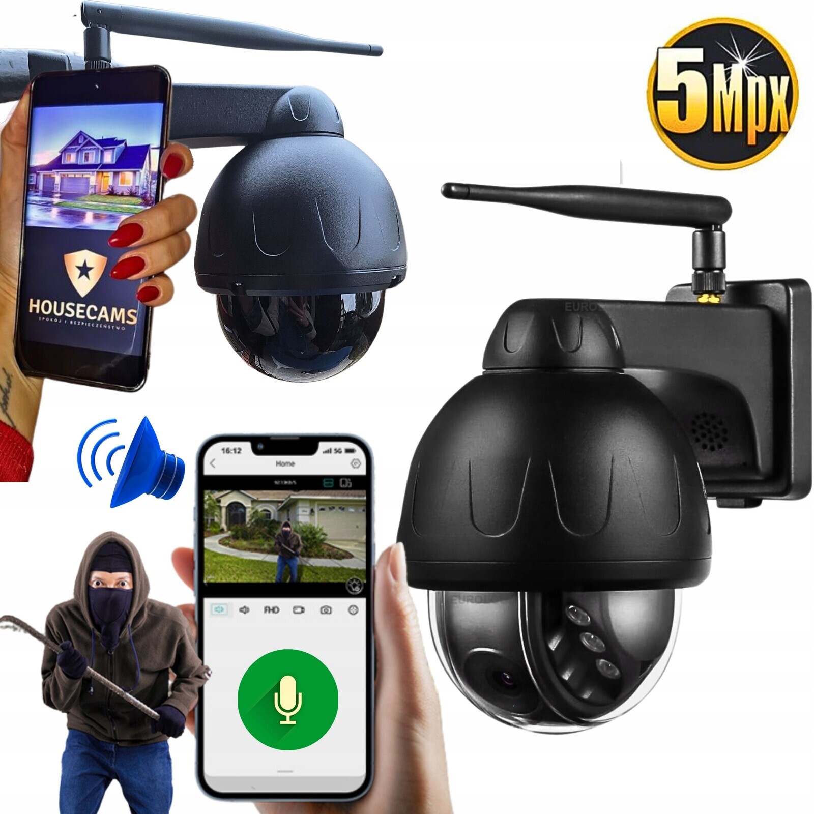 Venkovní kamera Wifi Otočná 5MPx Ultra Hd 2560x1960p Černá Metalová