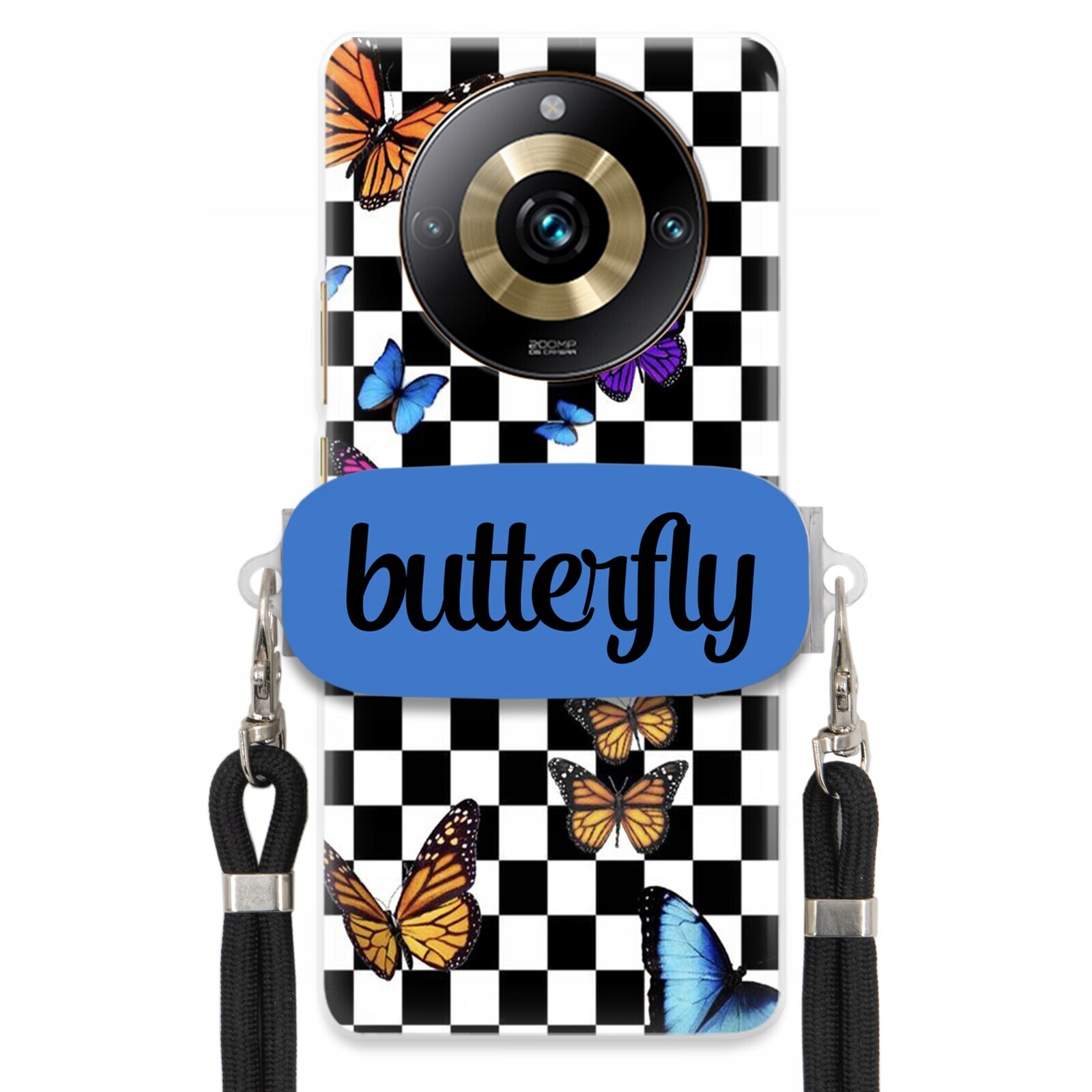 Pouzdro Pro Realme 11 Pro Plus 5G Case Obdélníkový Držák Black Vodítko Butterfly