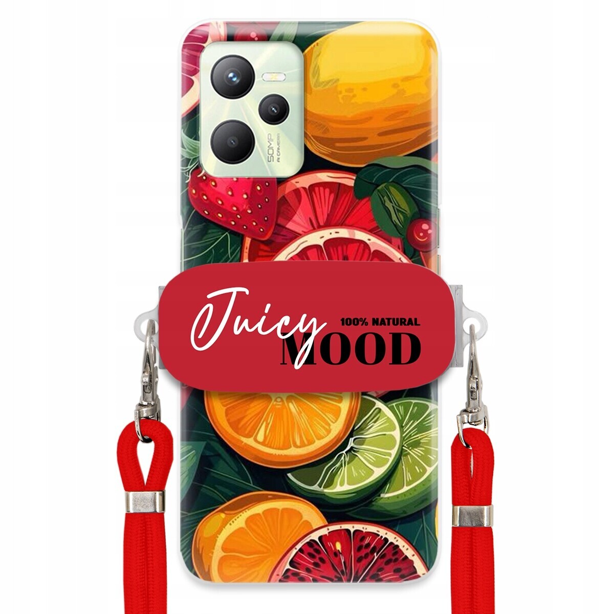 Pouzdro pro Realme C35 Červené Crossbody Držák Módní Juice Mood Ovoce