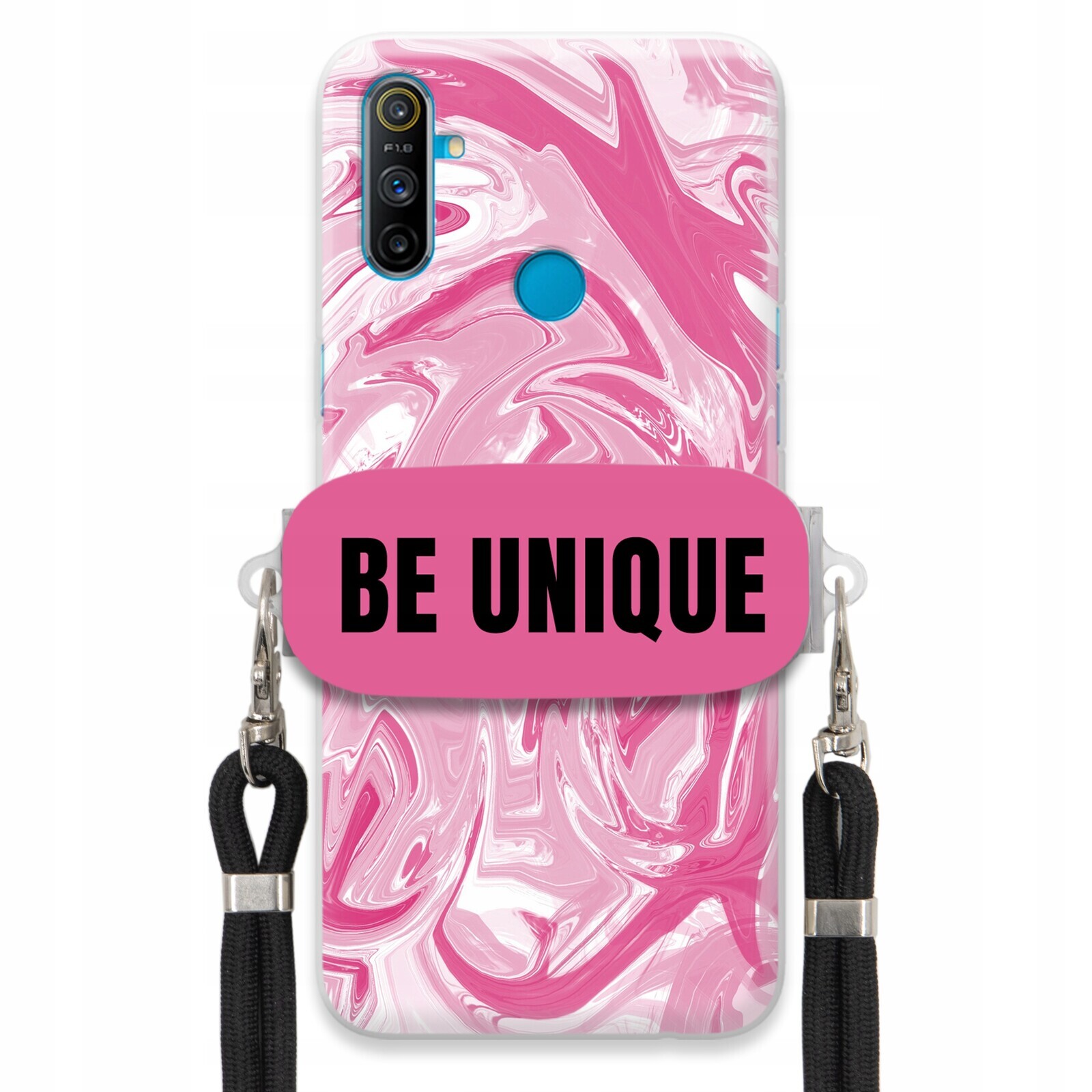 Pouzdro pro Realme C3 Pouzdro Uchyt Šňůra Černá Růže Mramor Unique