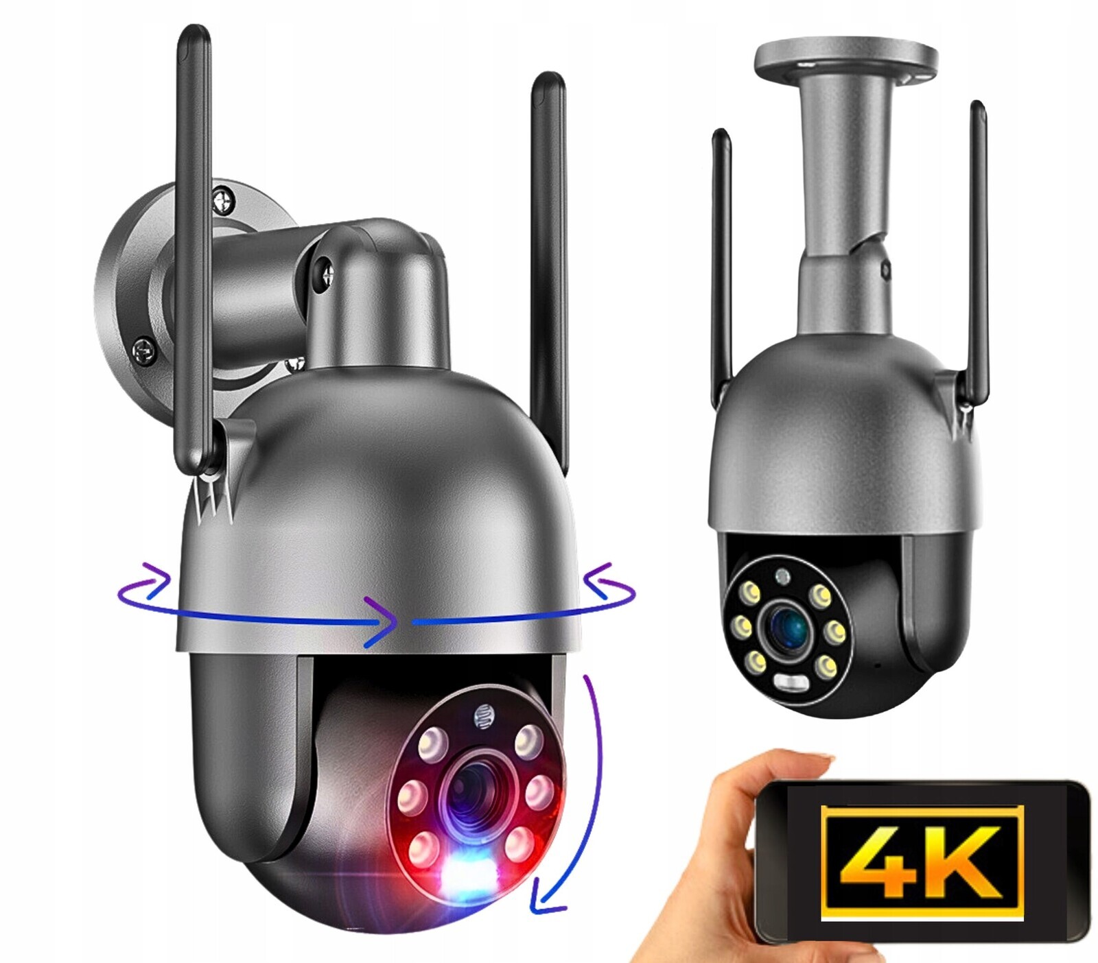 Venkovní kamera Wifi Ip Otočná 8MPx 4K Ultra Hd 2160p Grafitová Černá