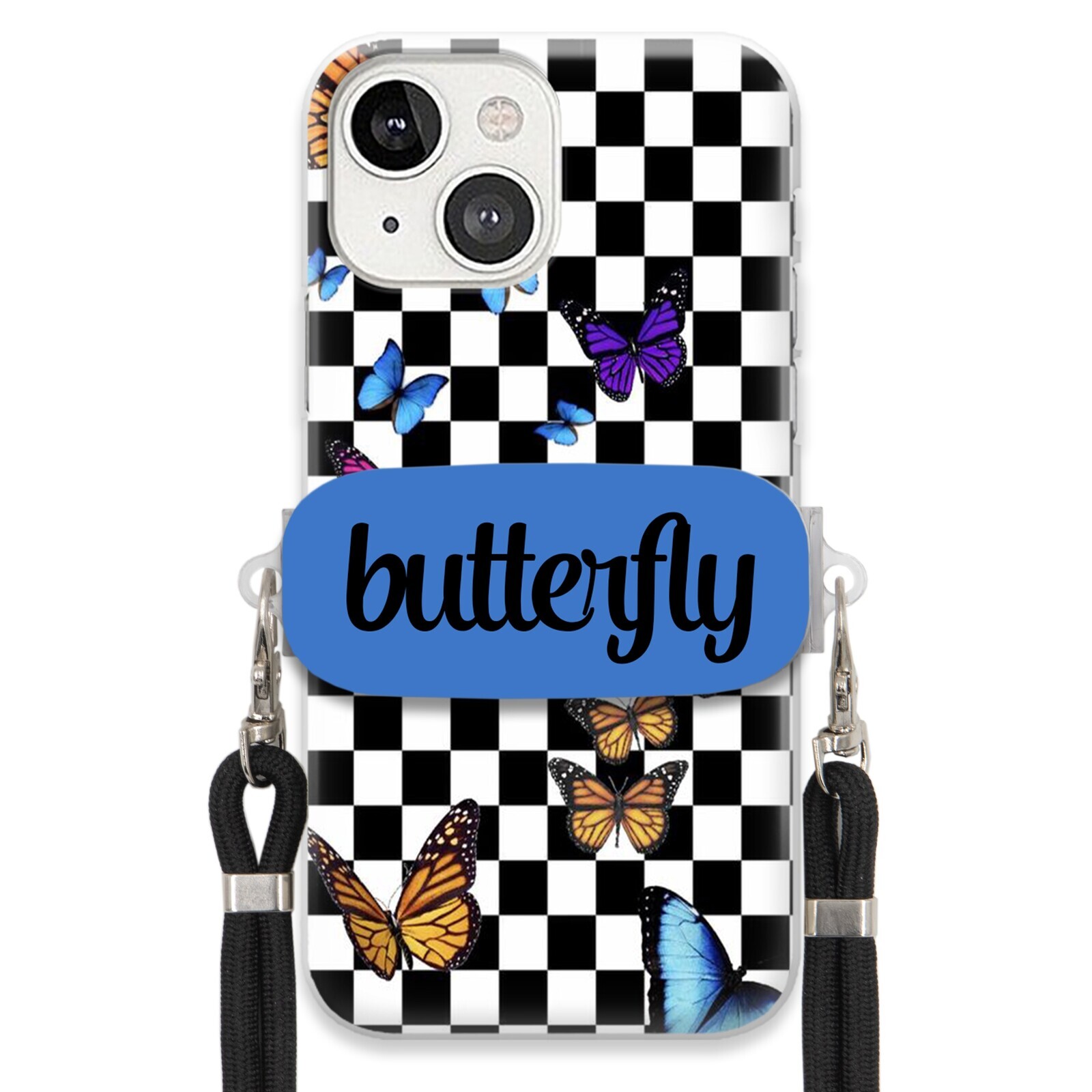 Pouzdro Pro Iphone 13 Case Obdélníkový Držák Černé Smyčky Butterfly Motýli