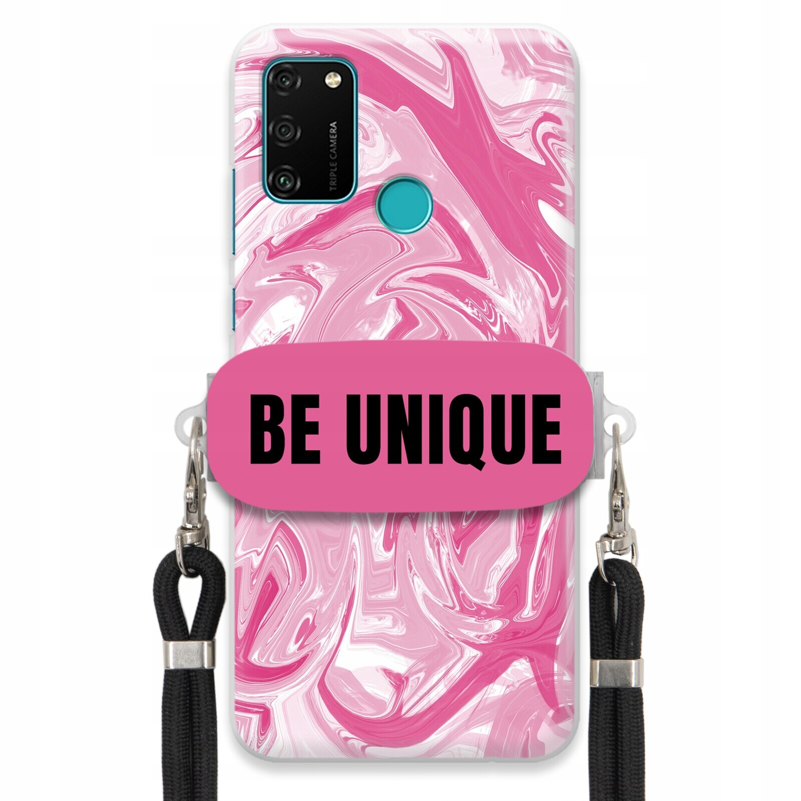 Pouzdro pro Huawei Honor 9A úchytka na šňůrku Černá Růžová Mramorová Unique