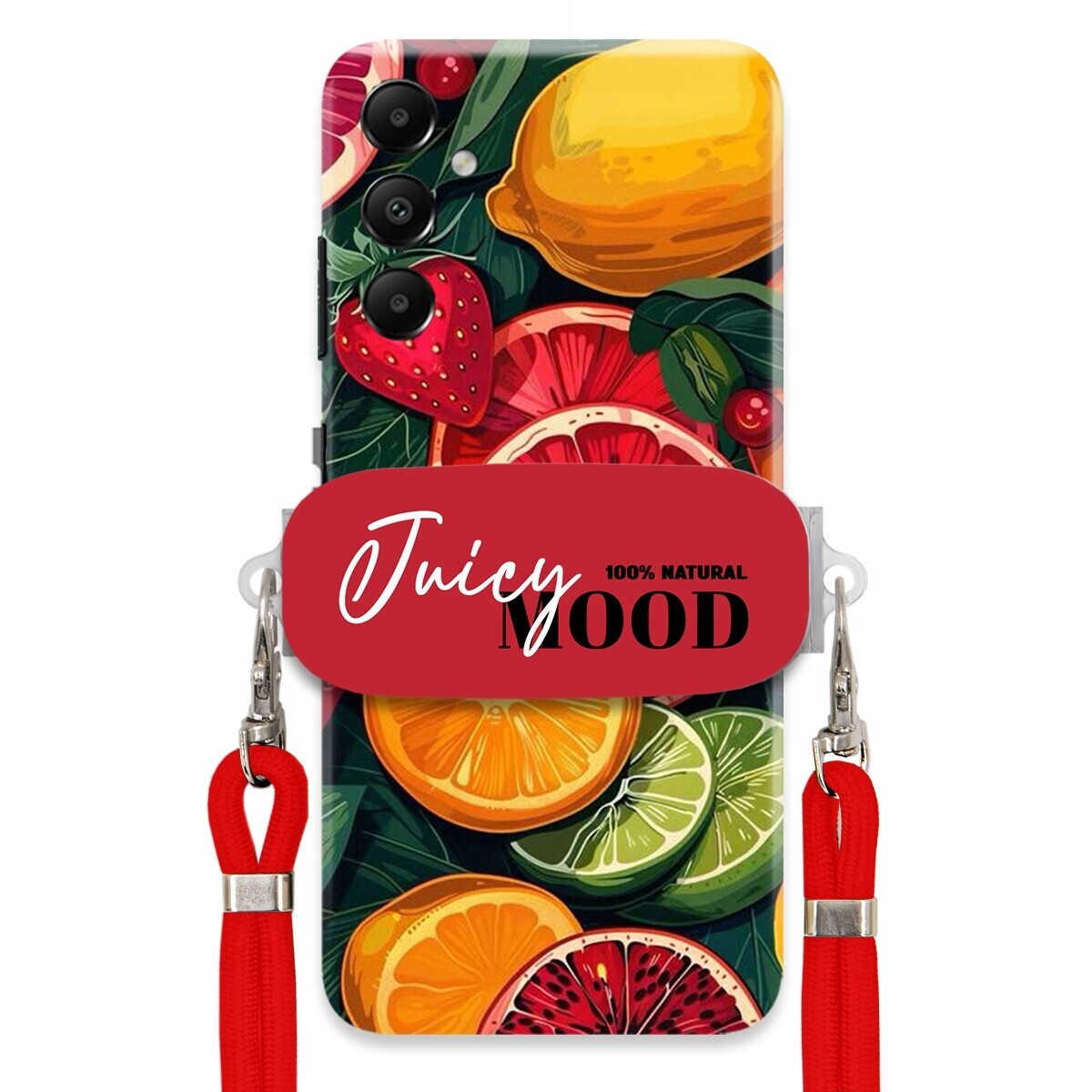 Pouzdro pro Samsung A05S Červené Crossbody vodítko Držák Juice Mood Ovoce
